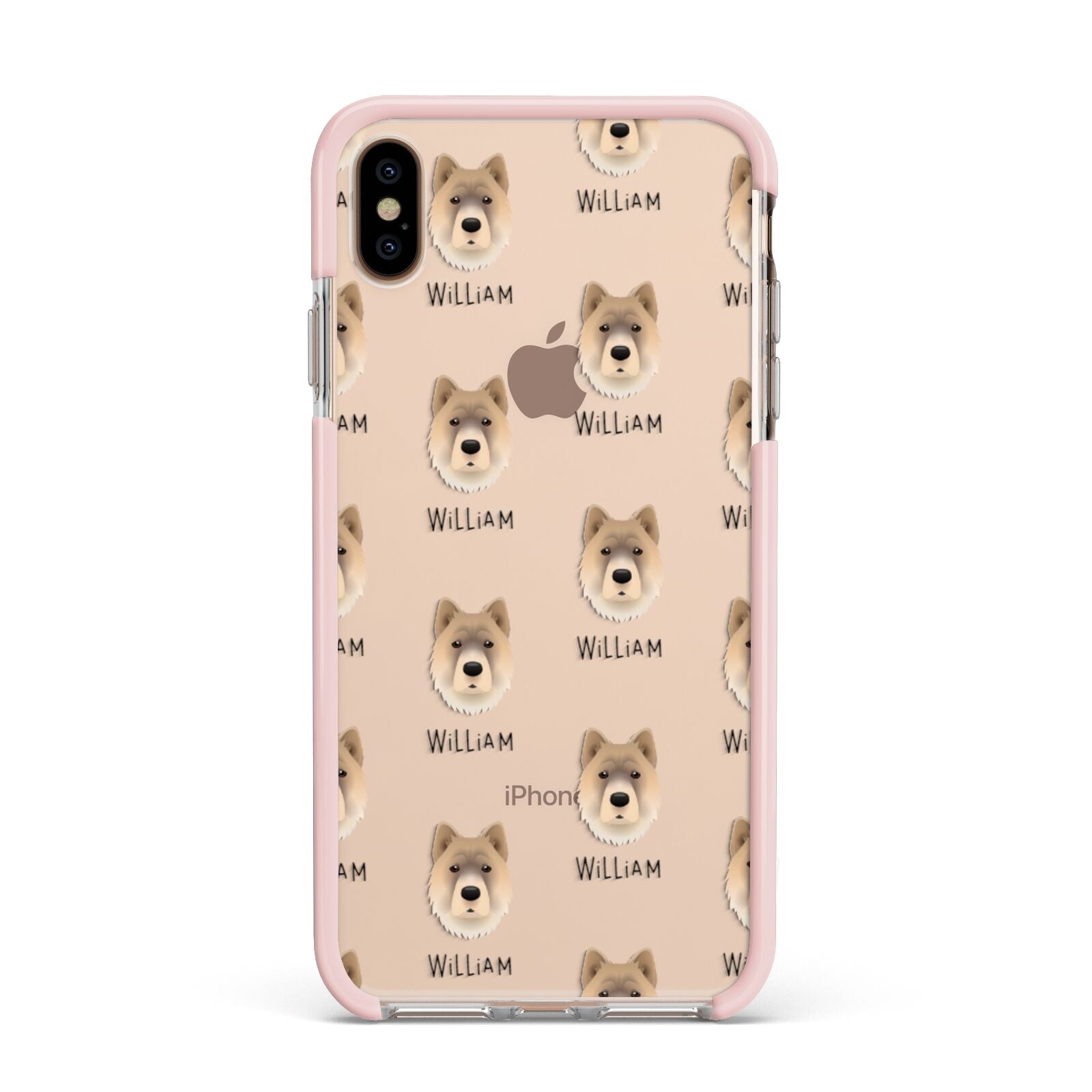 Chow Shepherd Icon with Name Apple iPhone Xs Max Impact Case Pink Edge on Gold Phone