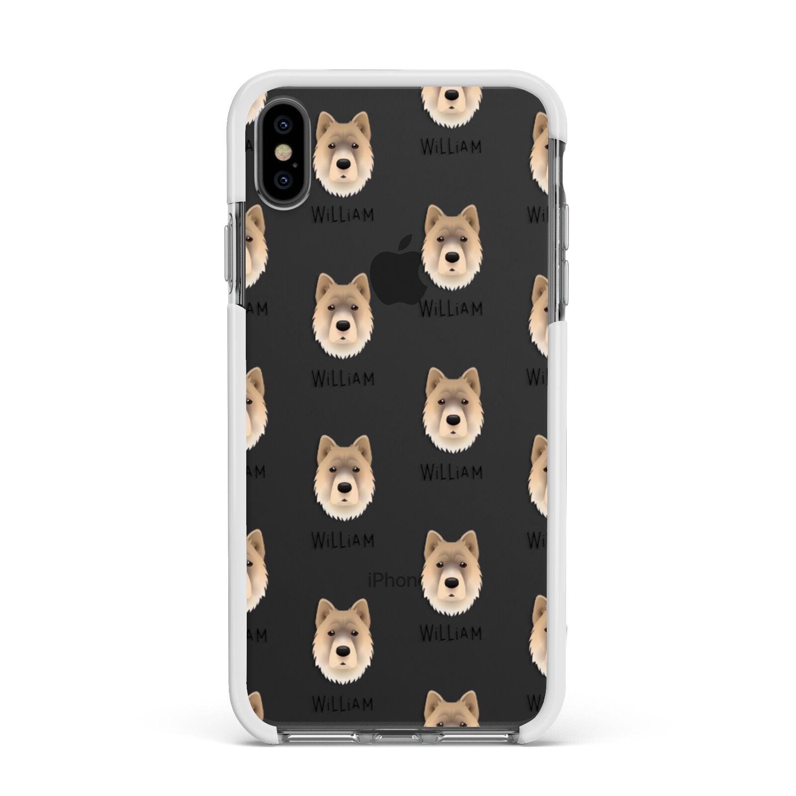 Chow Shepherd Icon with Name Apple iPhone Xs Max Impact Case White Edge on Black Phone