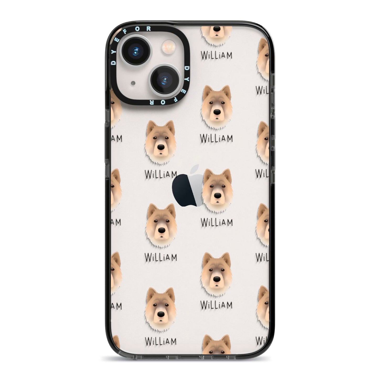 Chow Shepherd Icon with Name iPhone 13 Black Impact Case on Silver phone