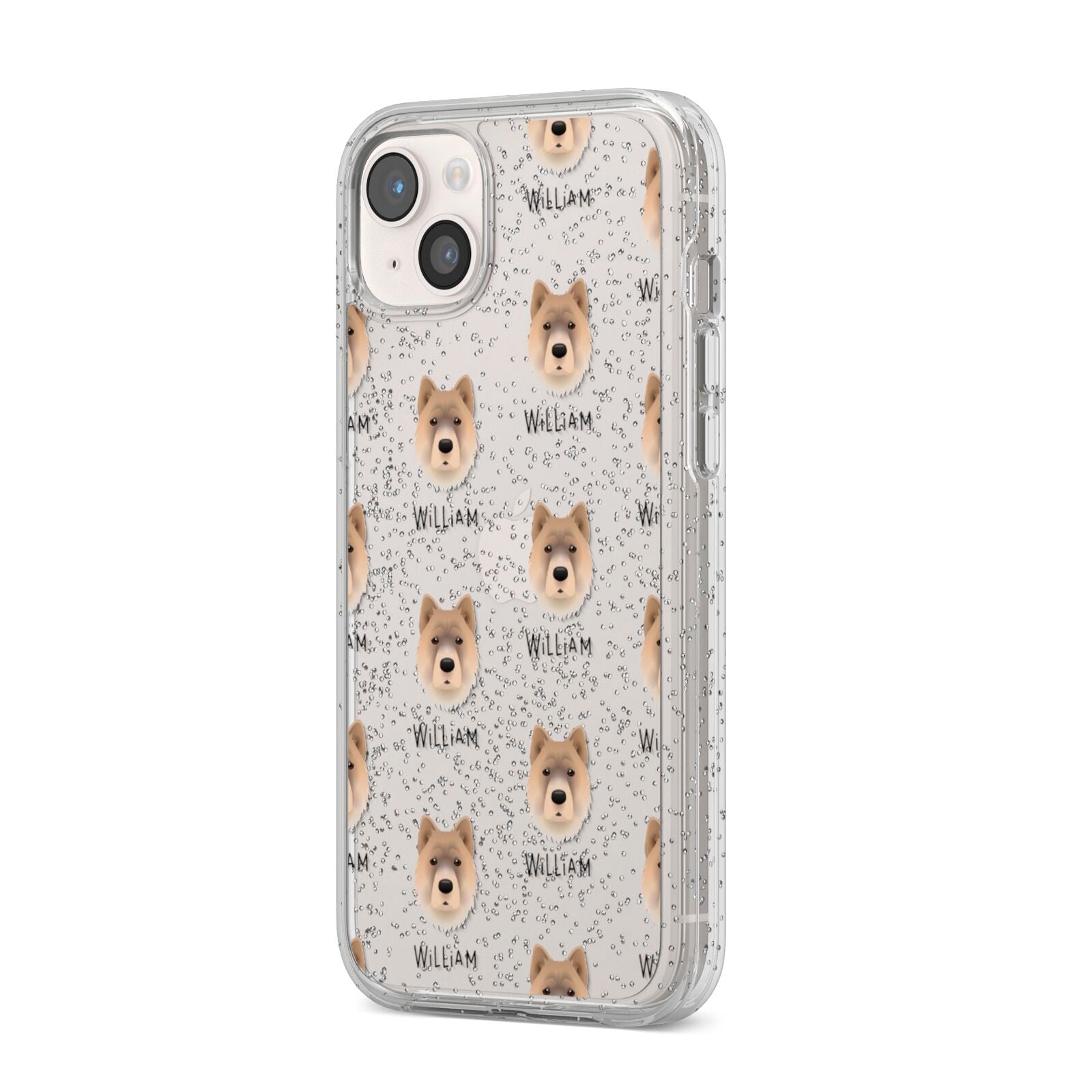 Chow Shepherd Icon with Name iPhone 14 Plus Glitter Tough Case Starlight Angled Image