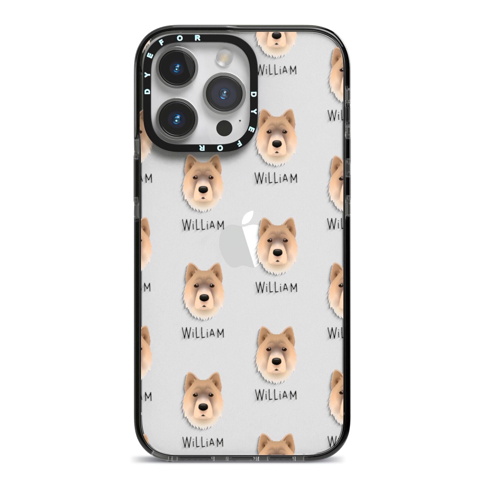 Chow Shepherd Icon with Name iPhone 14 Pro Max Black Impact Case on Silver phone