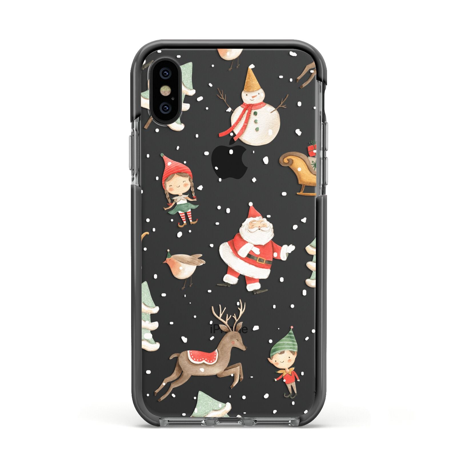 Christmas Apple iPhone Xs Impact Case Black Edge on Black Phone