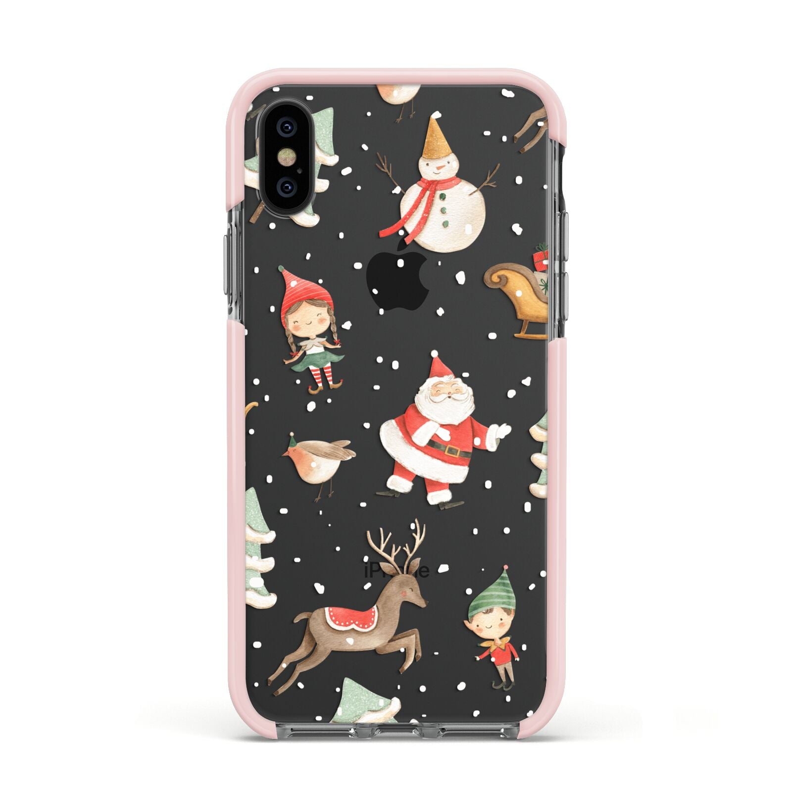 Christmas Apple iPhone Xs Impact Case Pink Edge on Black Phone