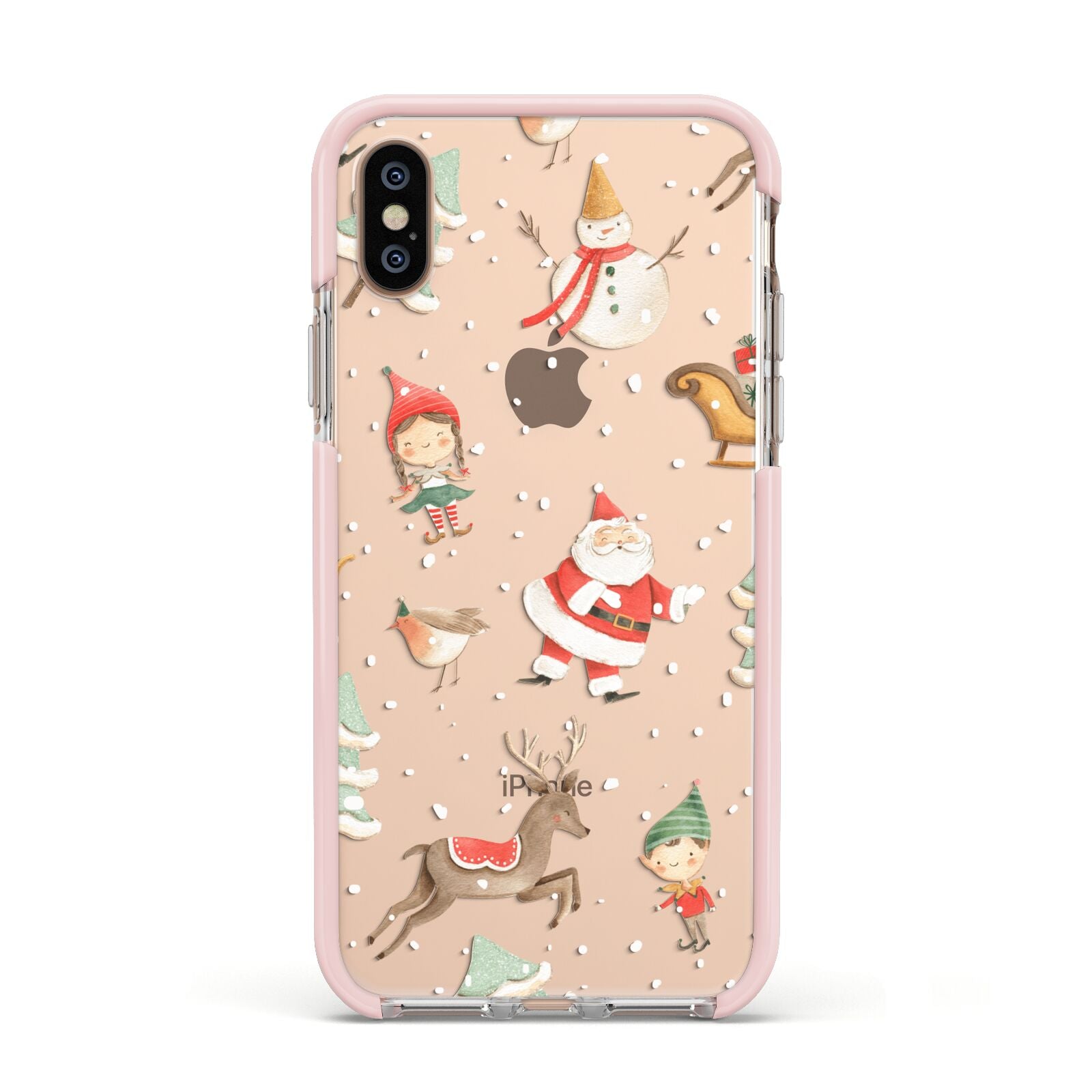 Christmas Apple iPhone Xs Impact Case Pink Edge on Gold Phone