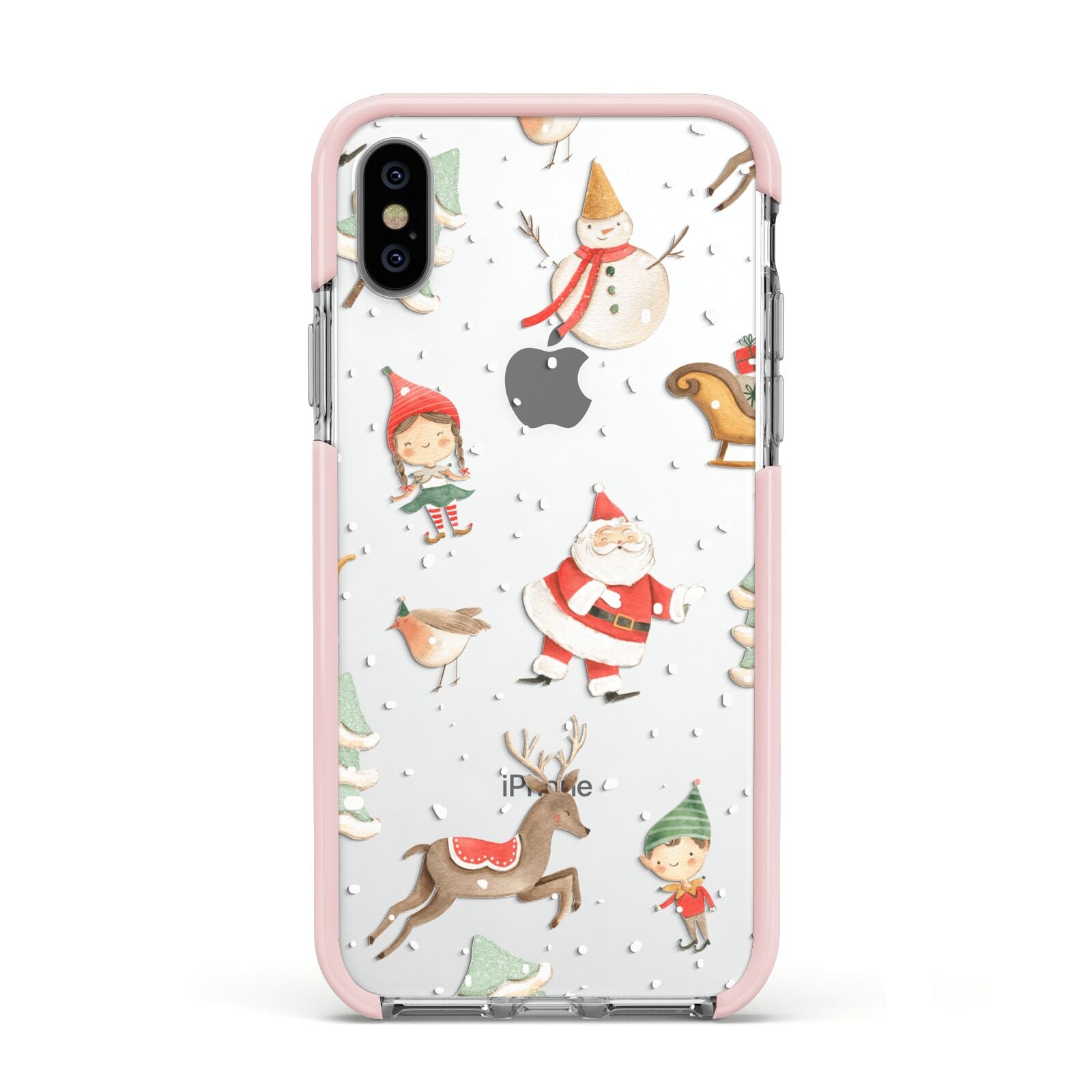 Christmas Apple iPhone Xs Impact Case Pink Edge on Silver Phone