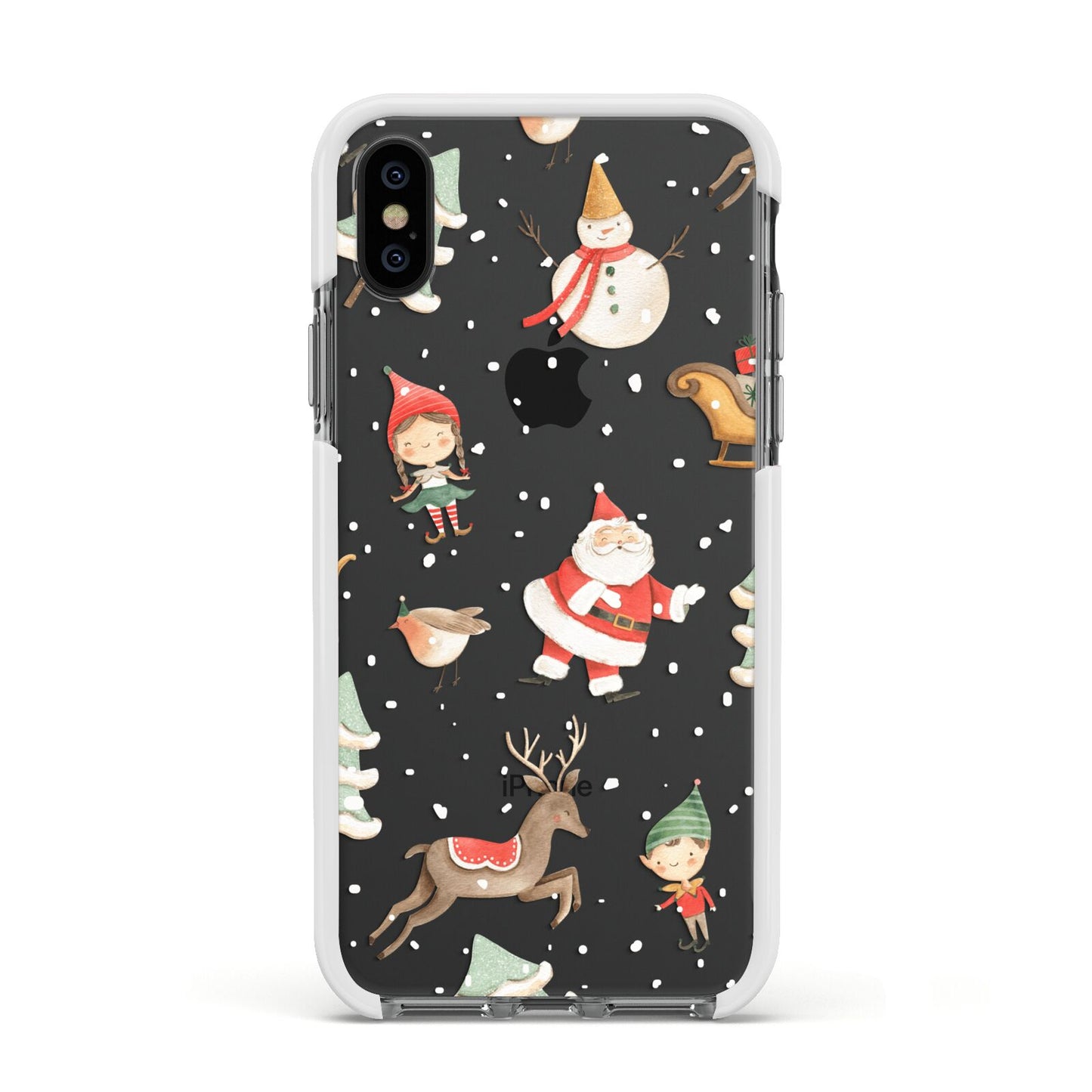 Christmas Apple iPhone Xs Impact Case White Edge on Black Phone