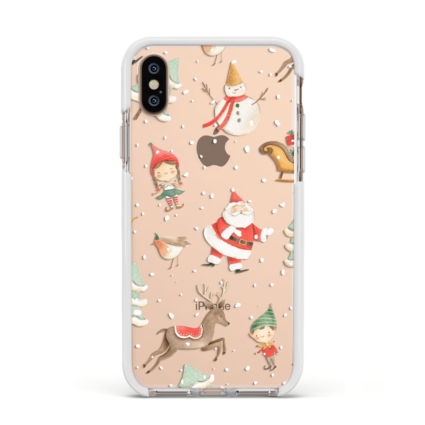 Christmas Apple iPhone Xs Impact Case White Edge on Gold Phone