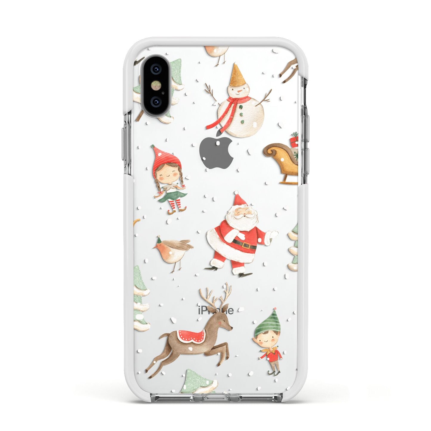 Christmas Apple iPhone Xs Impact Case White Edge on Silver Phone