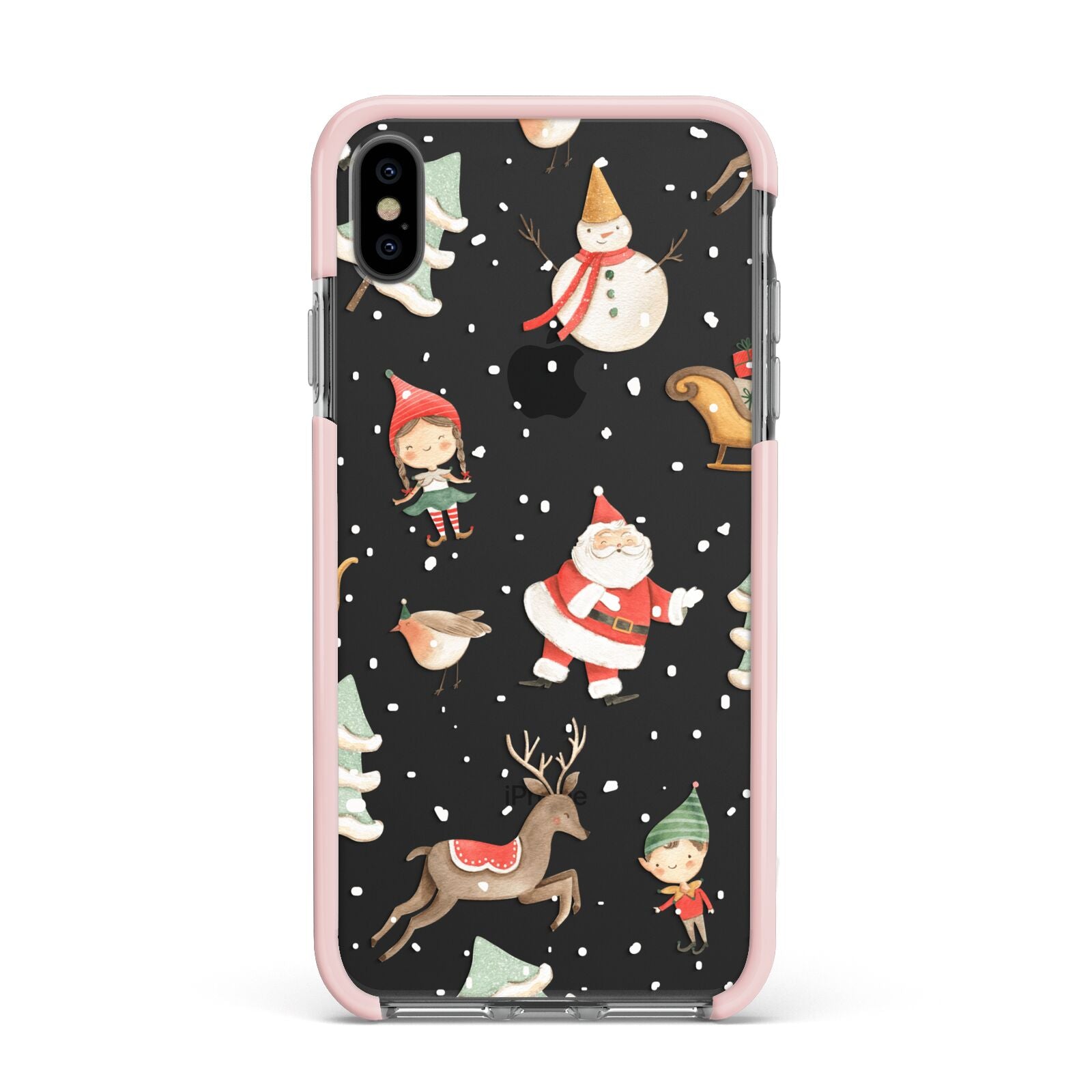 Christmas Apple iPhone Xs Max Impact Case Pink Edge on Black Phone