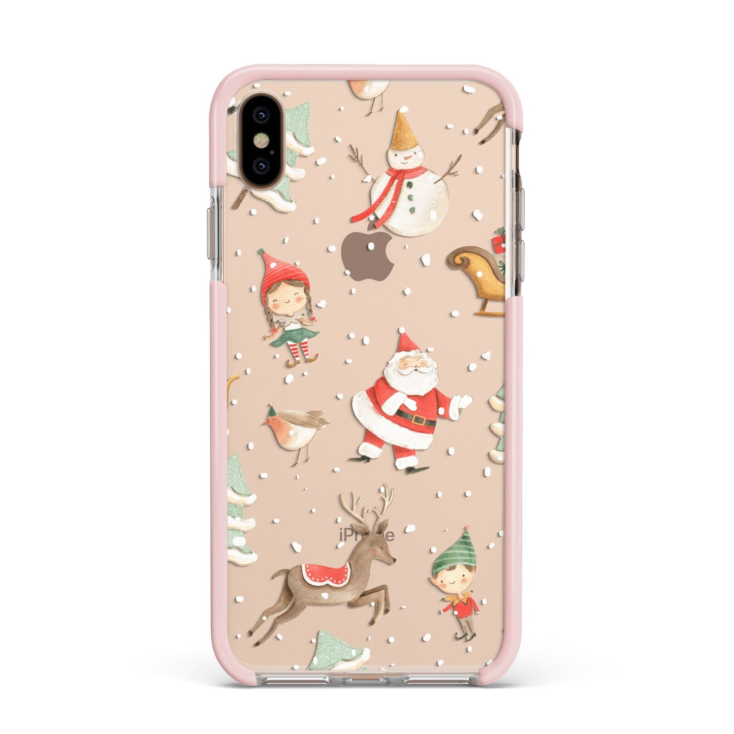 Christmas Apple iPhone Xs Max Impact Case Pink Edge on Gold Phone