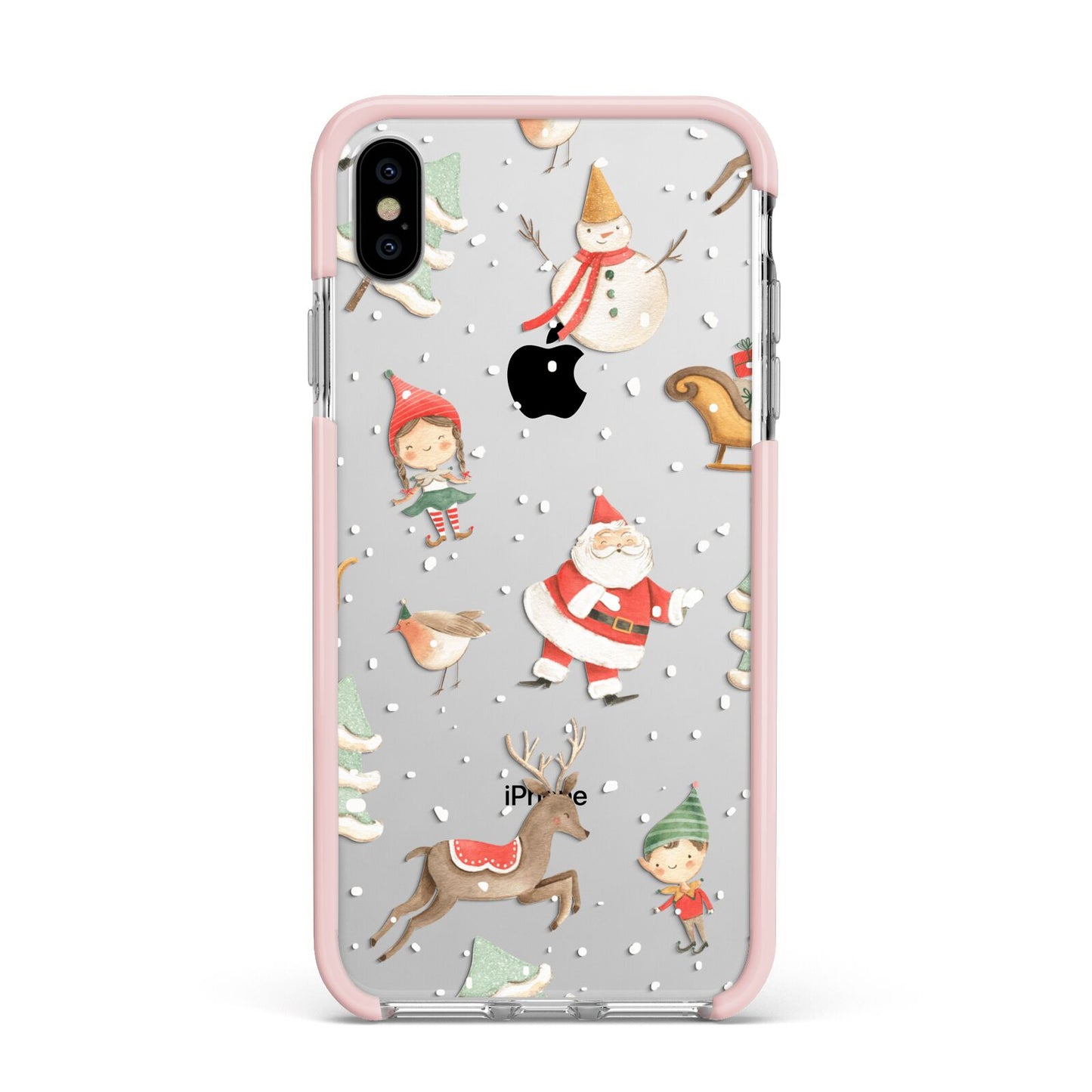 Christmas Apple iPhone Xs Max Impact Case Pink Edge on Silver Phone