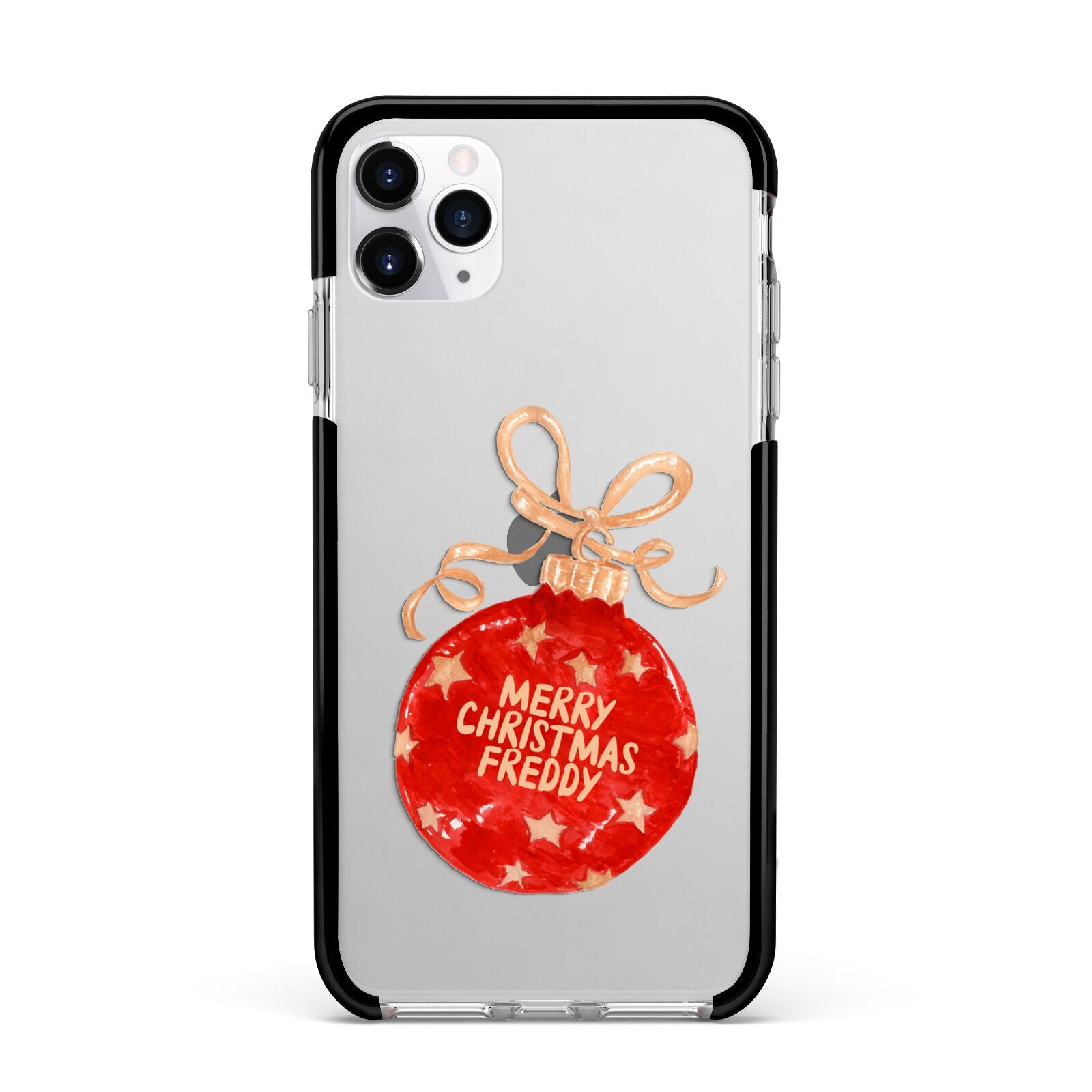 Christmas Bauble Personalised Apple iPhone 11 Pro Max in Silver with Black Impact Case