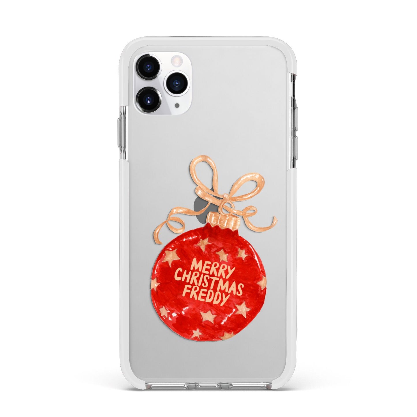 Christmas Bauble Personalised Apple iPhone 11 Pro Max in Silver with White Impact Case