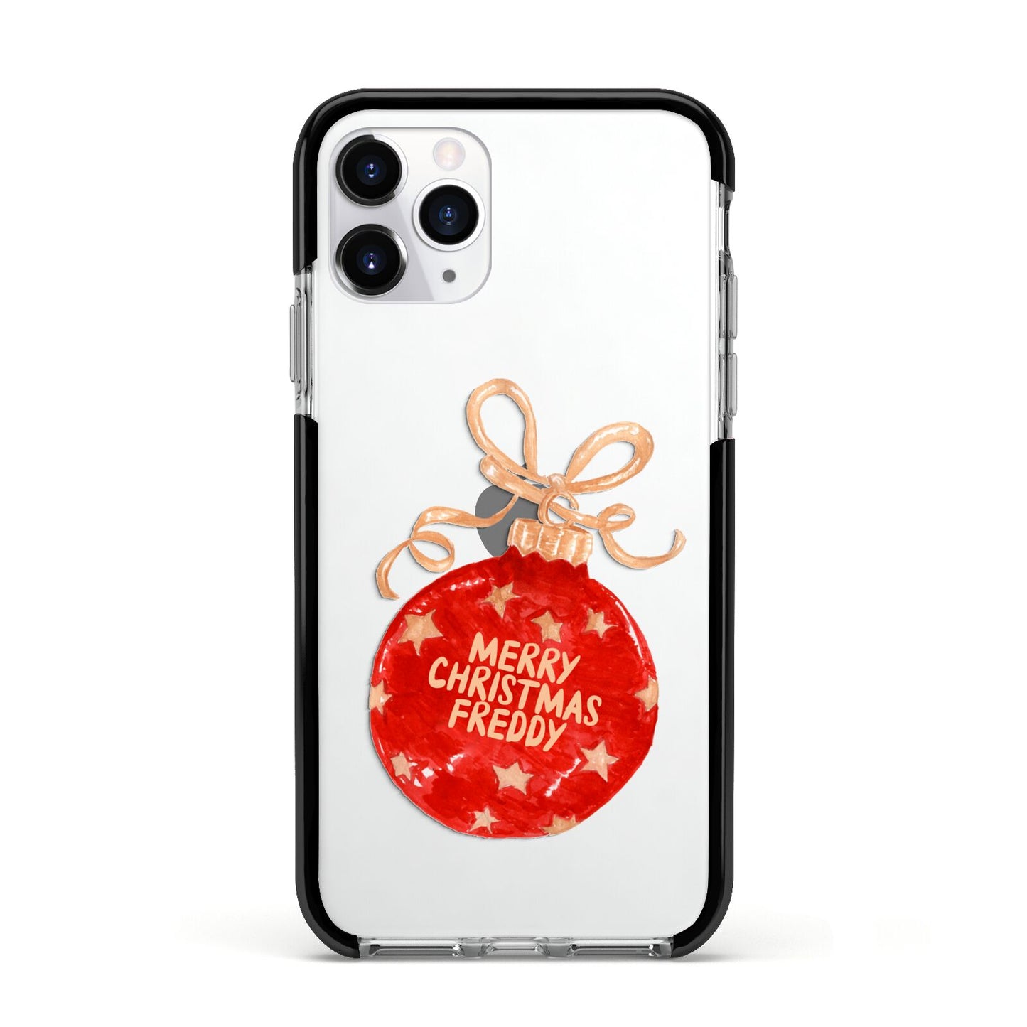 Christmas Bauble Personalised Apple iPhone 11 Pro in Silver with Black Impact Case