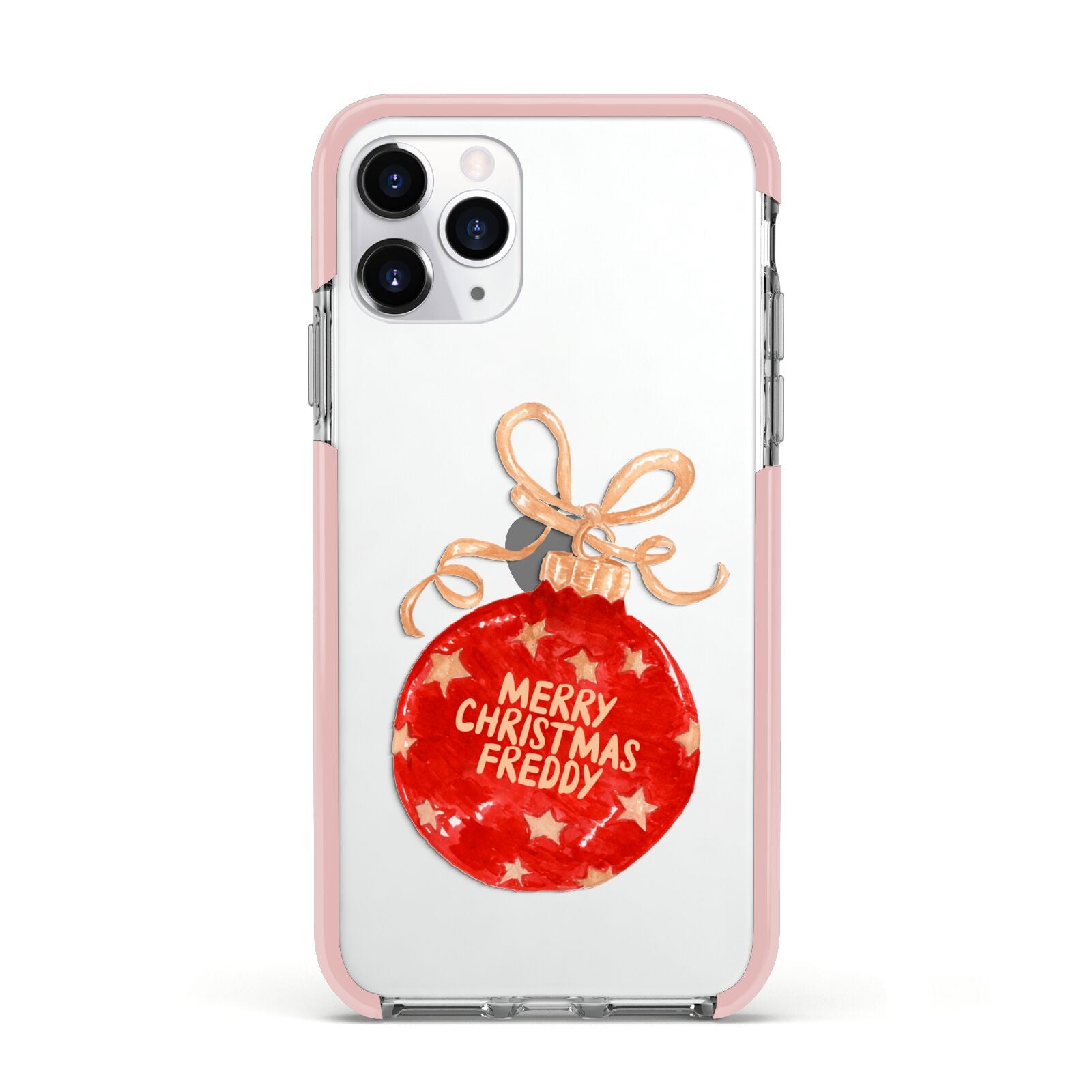 Christmas Bauble Personalised Apple iPhone 11 Pro in Silver with Pink Impact Case