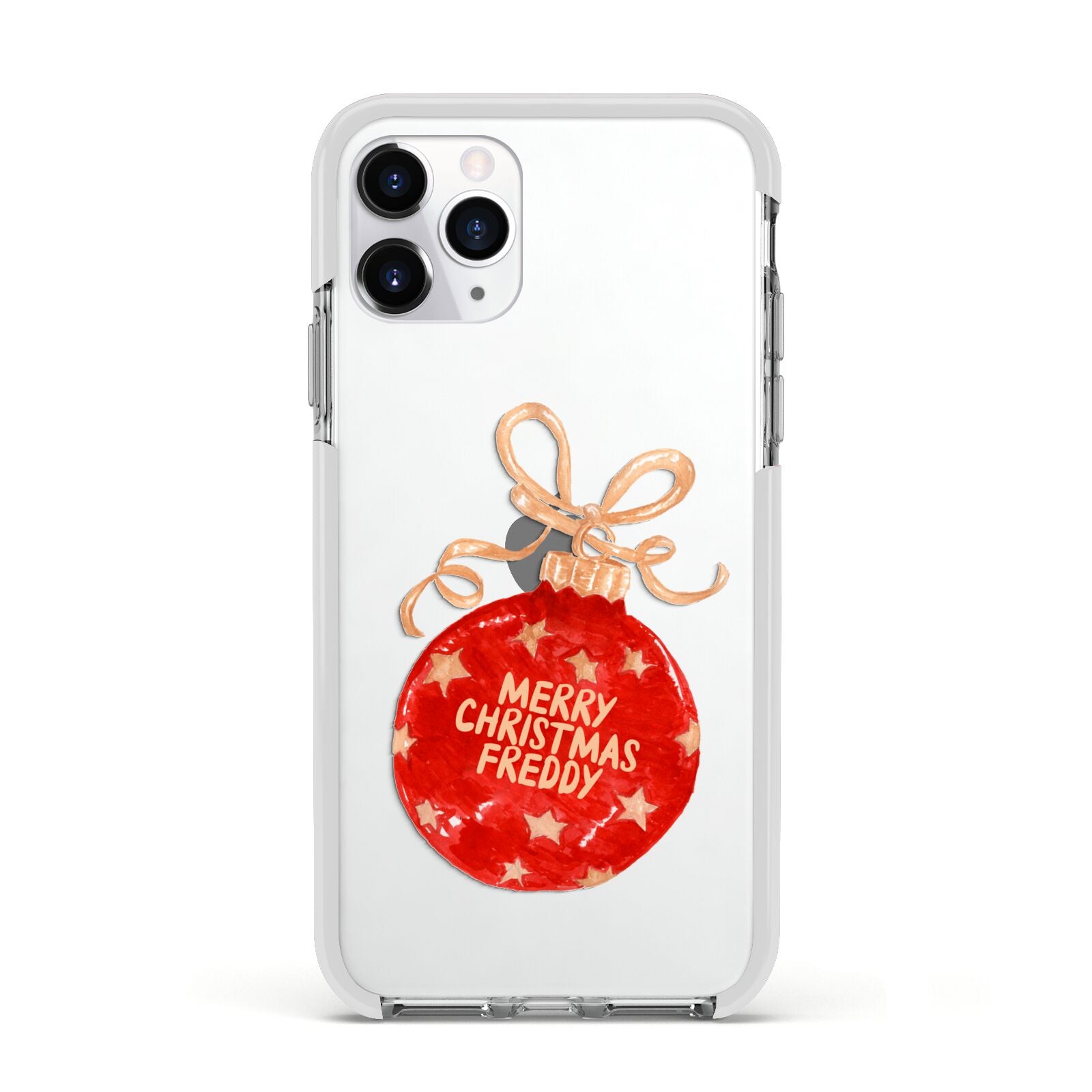 Christmas Bauble Personalised Apple iPhone 11 Pro in Silver with White Impact Case