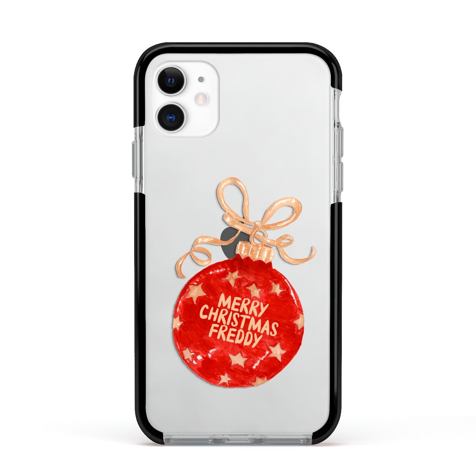Christmas Bauble Personalised Apple iPhone 11 in White with Black Impact Case