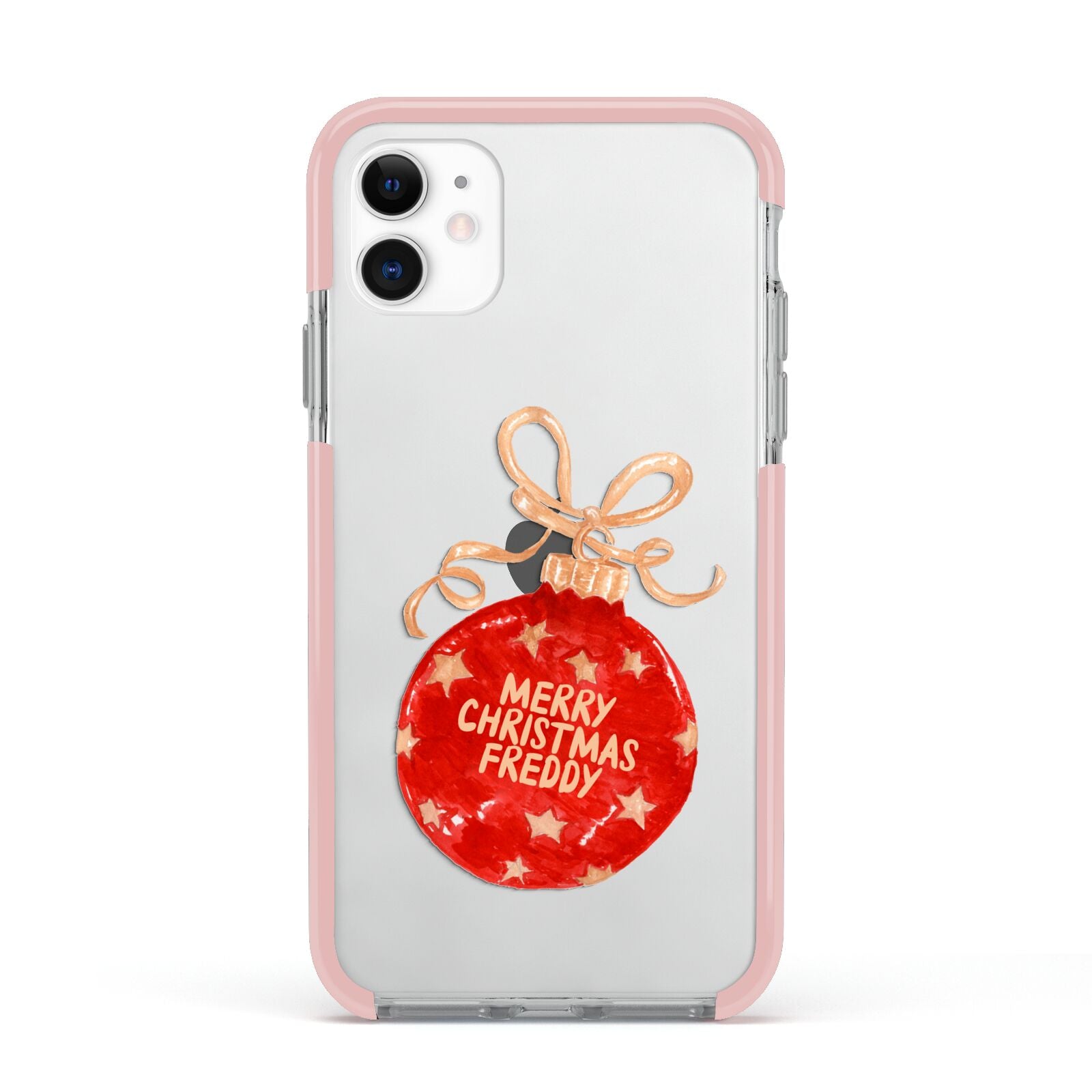 Christmas Bauble Personalised Apple iPhone 11 in White with Pink Impact Case