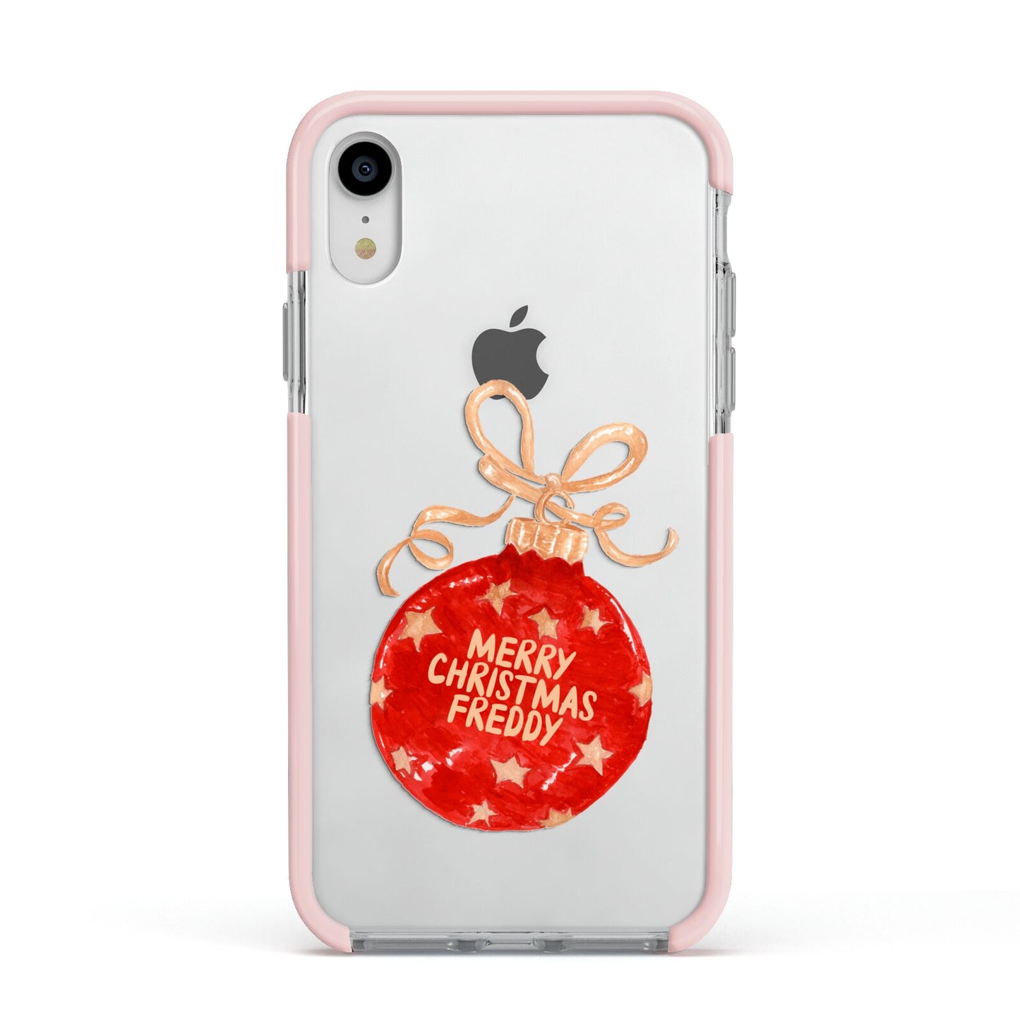 Christmas Bauble Personalised Apple iPhone XR Impact Case Pink Edge on Silver Phone