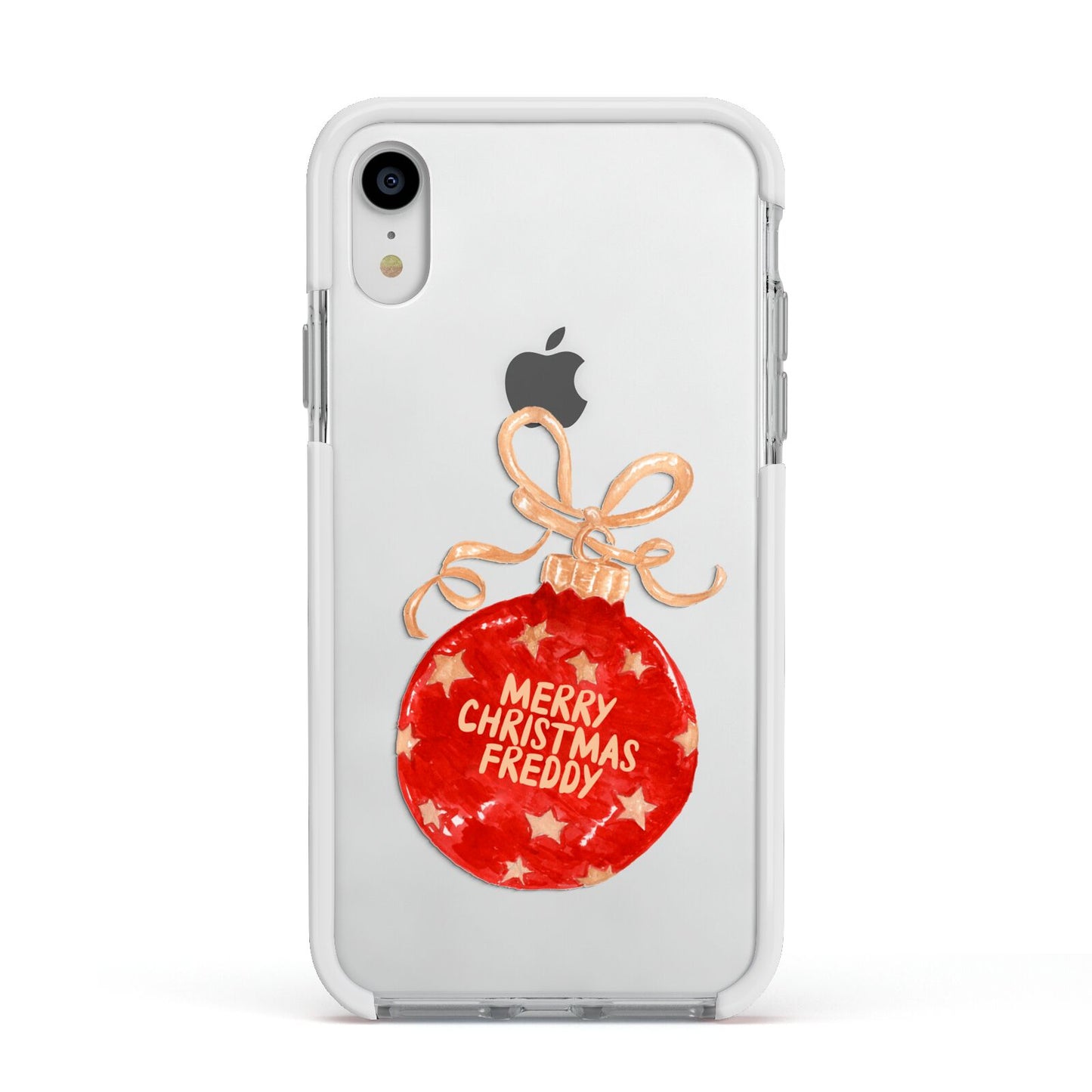 Christmas Bauble Personalised Apple iPhone XR Impact Case White Edge on Silver Phone