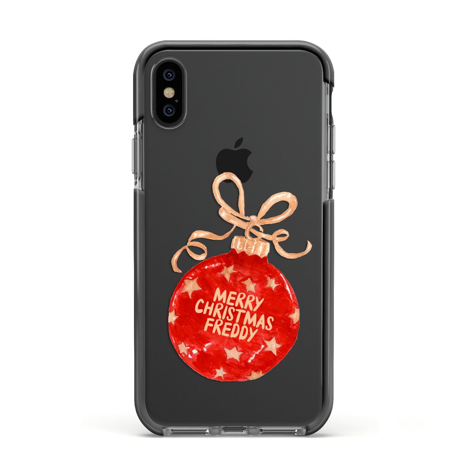 Christmas Bauble Personalised Apple iPhone Xs Impact Case Black Edge on Black Phone