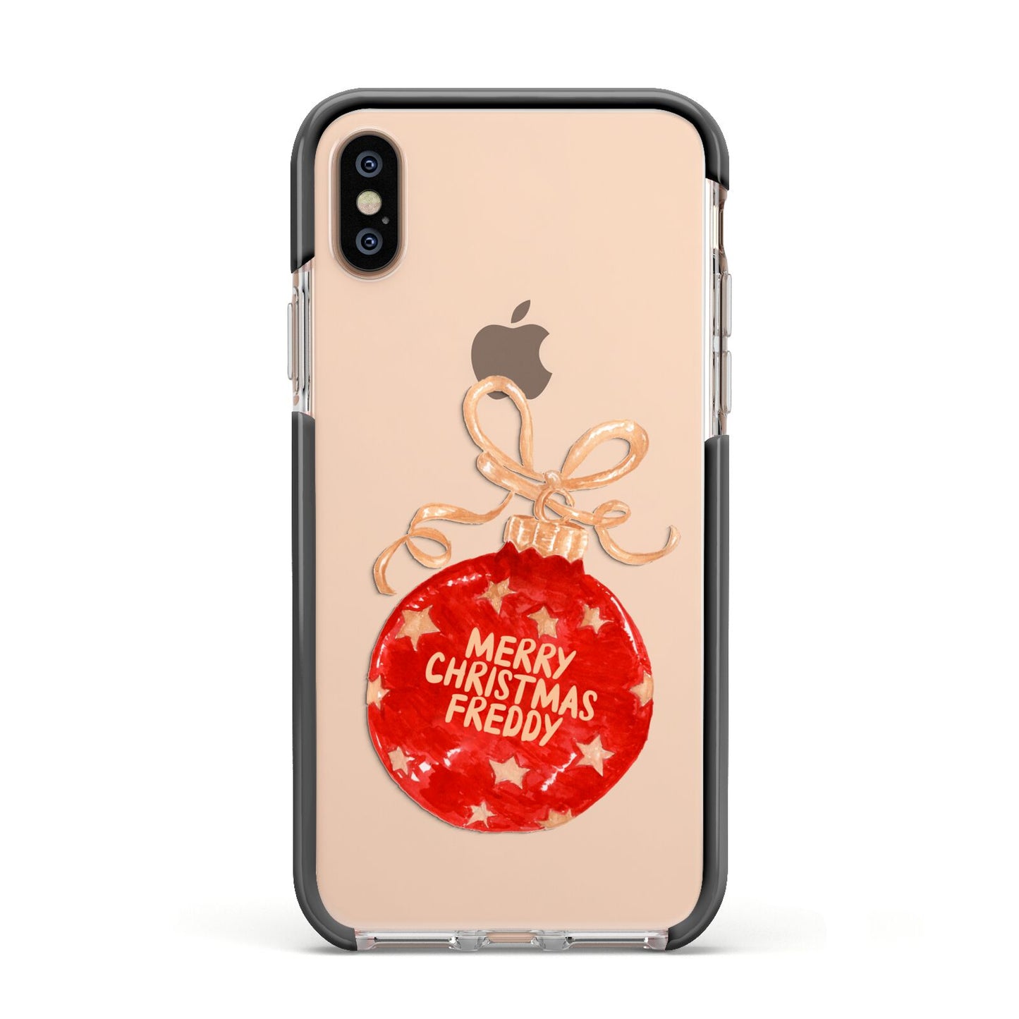 Christmas Bauble Personalised Apple iPhone Xs Impact Case Black Edge on Gold Phone