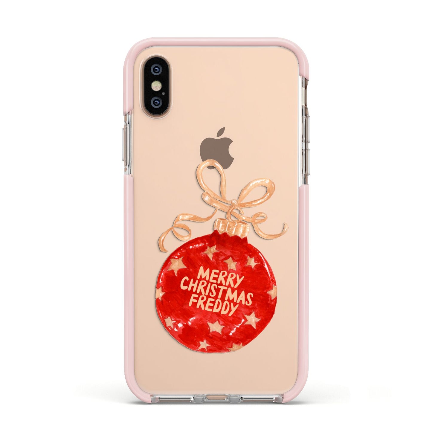 Christmas Bauble Personalised Apple iPhone Xs Impact Case Pink Edge on Gold Phone