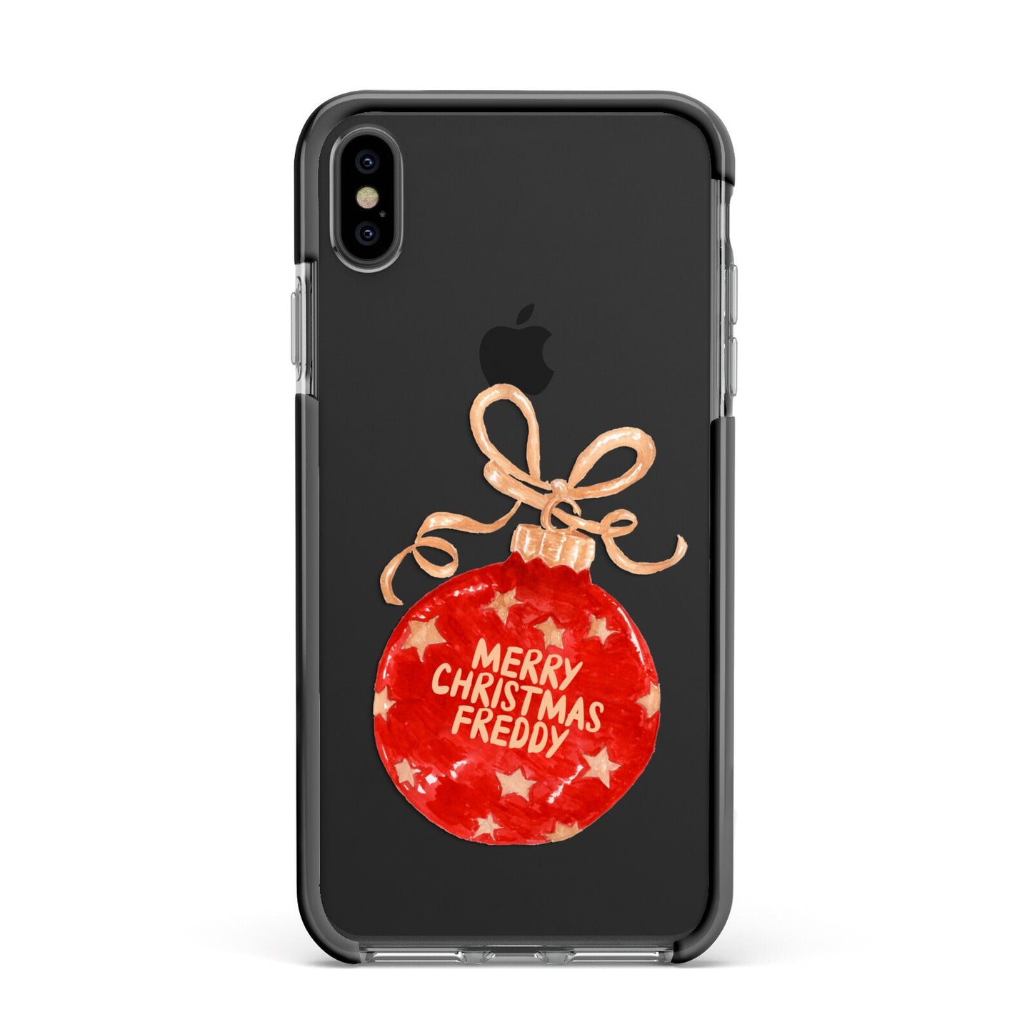 Christmas Bauble Personalised Apple iPhone Xs Max Impact Case Black Edge on Black Phone