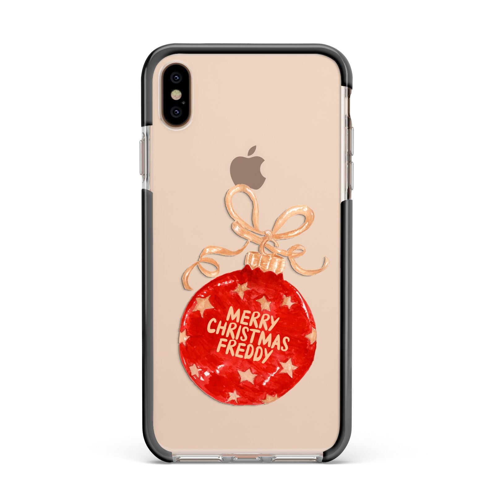 Christmas Bauble Personalised Apple iPhone Xs Max Impact Case Black Edge on Gold Phone