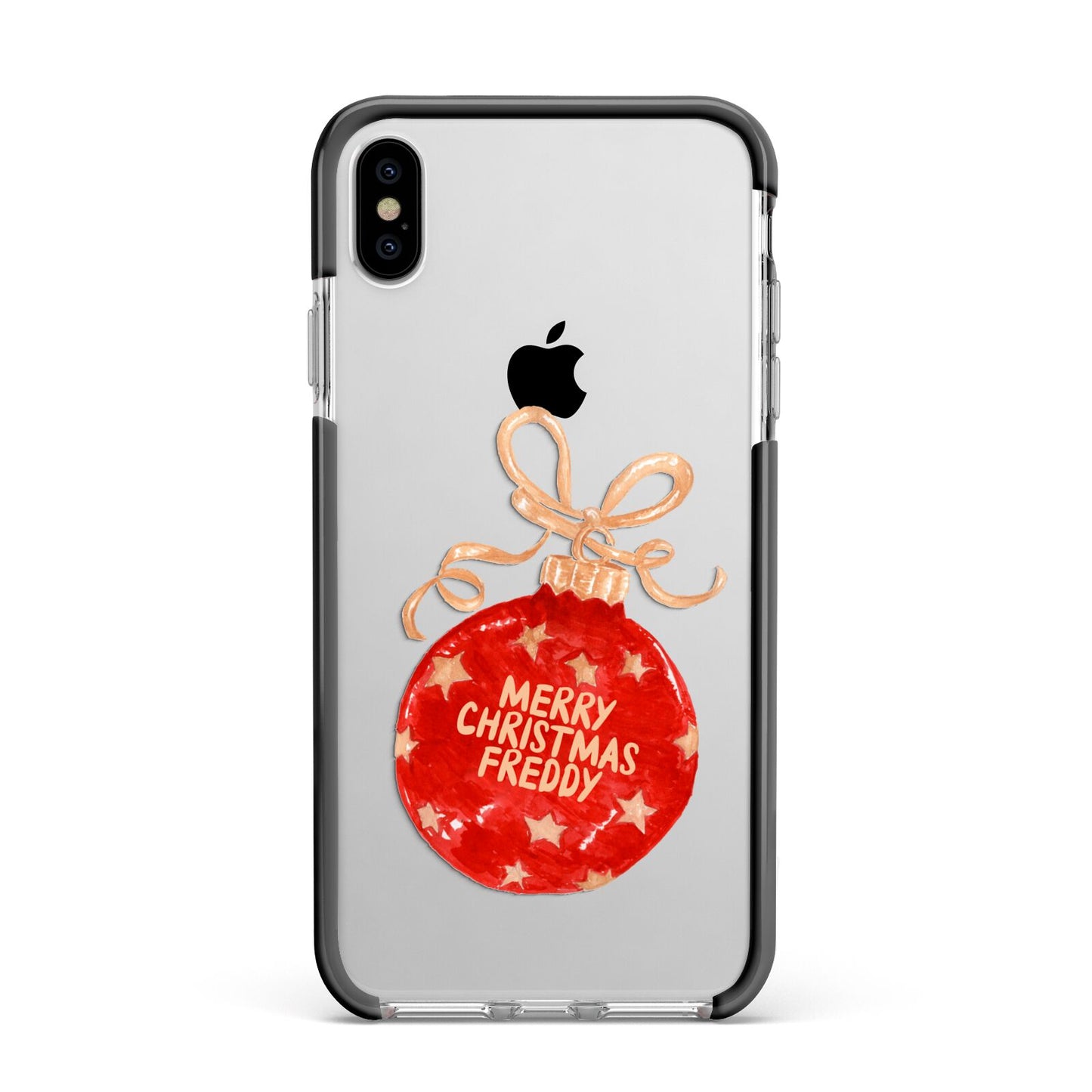 Christmas Bauble Personalised Apple iPhone Xs Max Impact Case Black Edge on Silver Phone