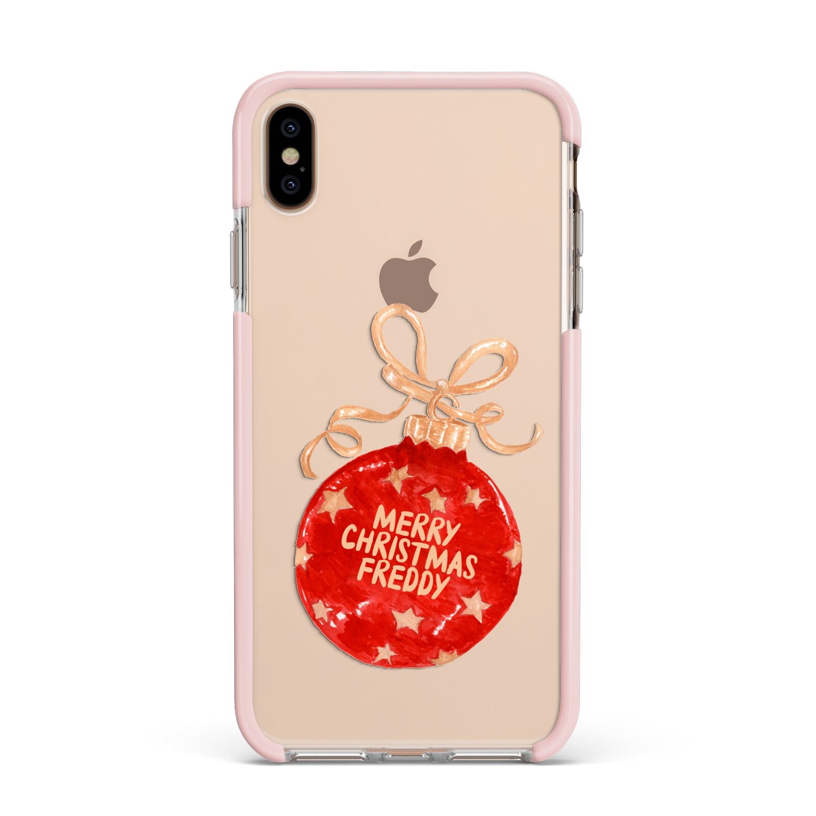 Christmas Bauble Personalised Apple iPhone Xs Max Impact Case Pink Edge on Gold Phone