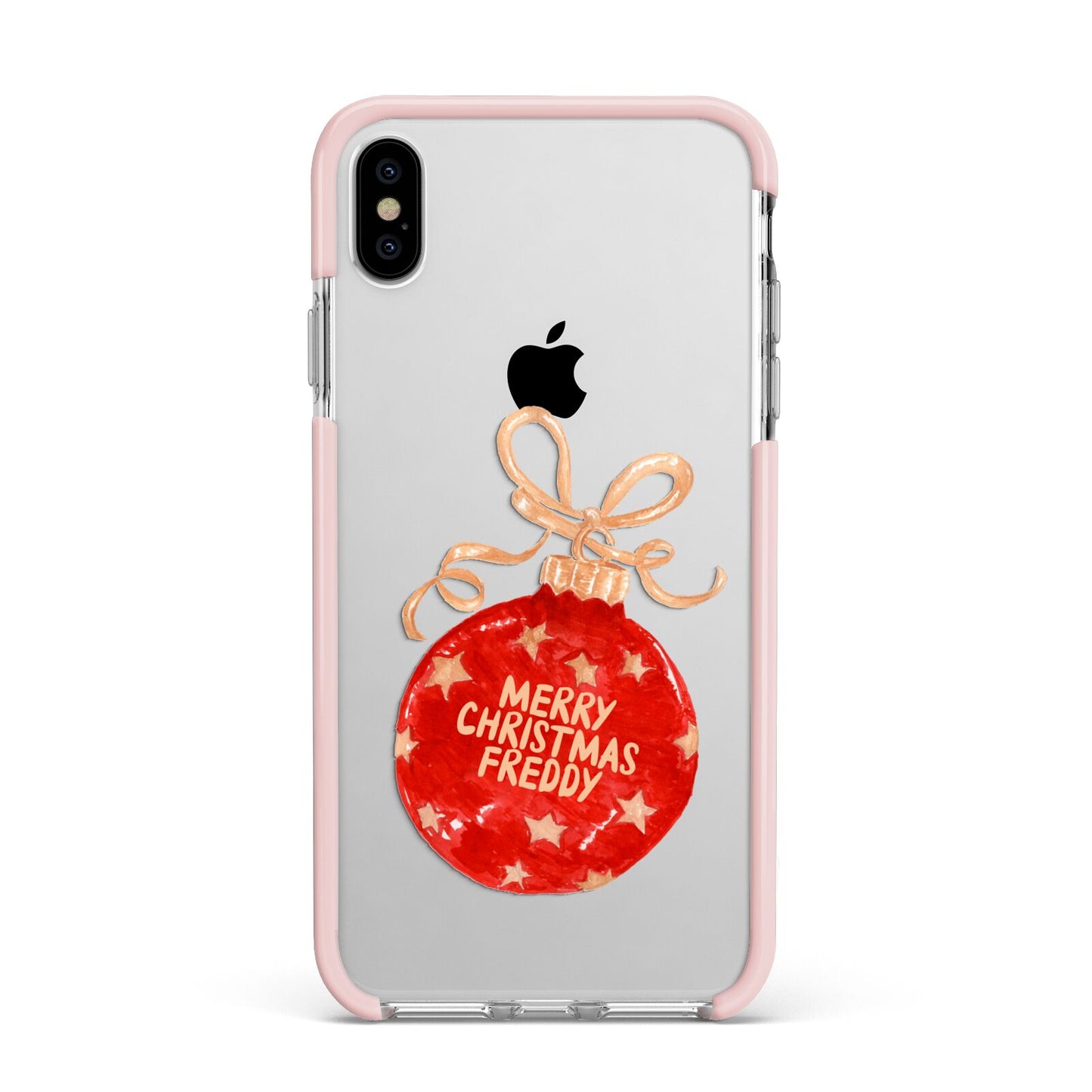 Christmas Bauble Personalised Apple iPhone Xs Max Impact Case Pink Edge on Silver Phone