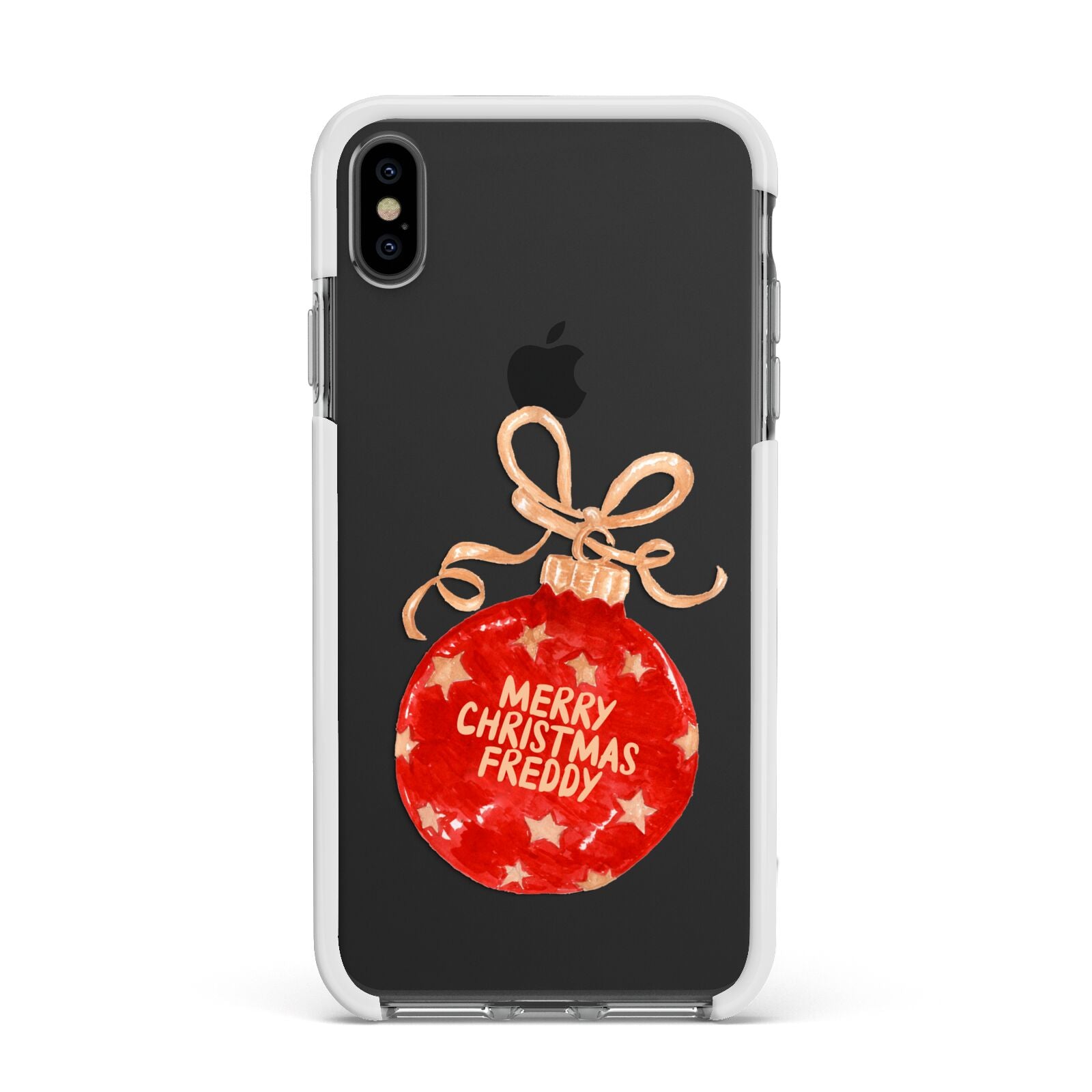 Christmas Bauble Personalised Apple iPhone Xs Max Impact Case White Edge on Black Phone