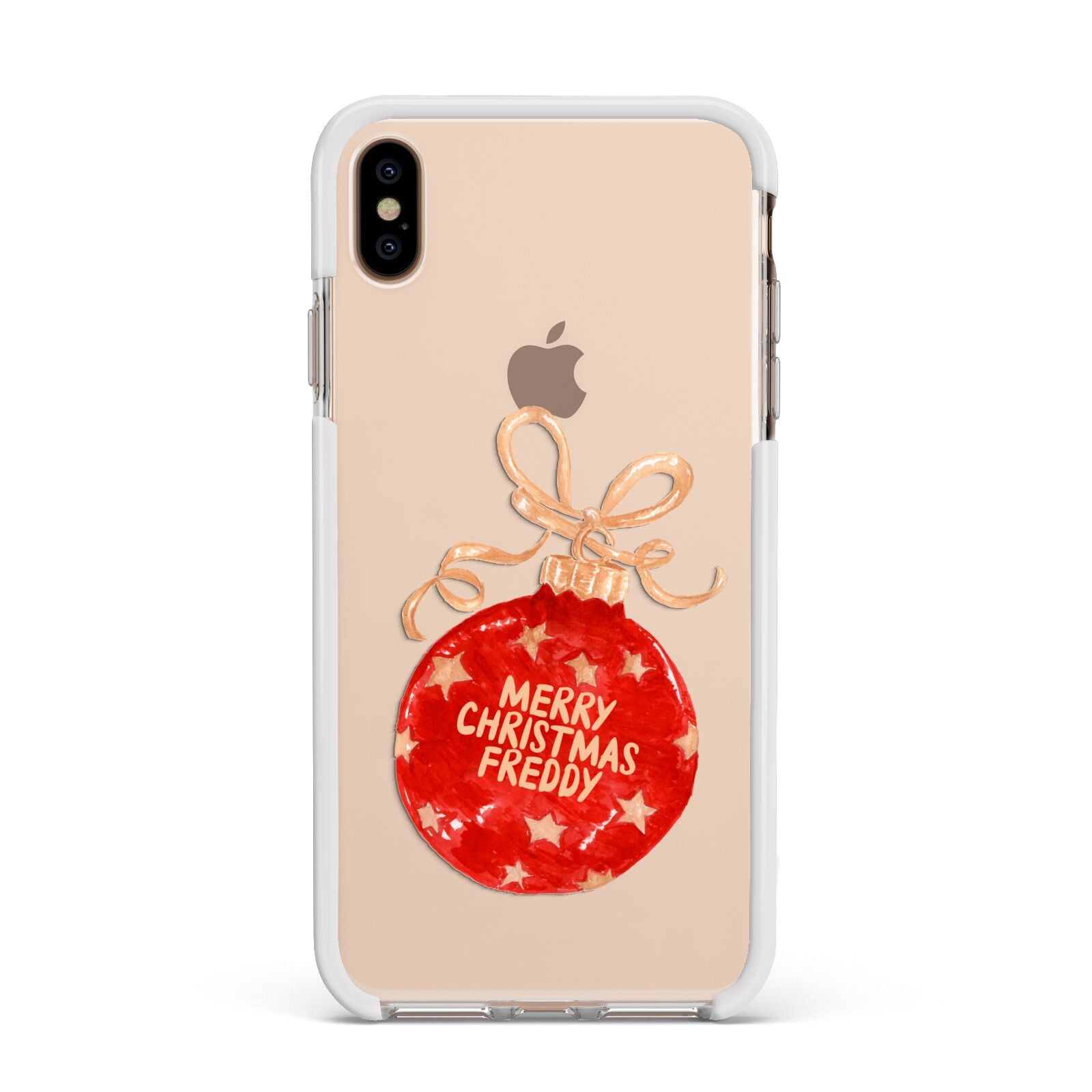 Christmas Bauble Personalised Apple iPhone Xs Max Impact Case White Edge on Gold Phone