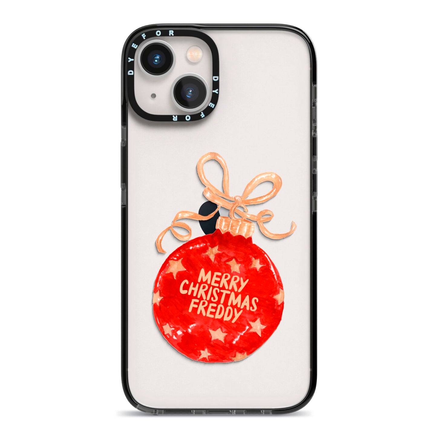 Christmas Bauble Personalised iPhone 13 Black Impact Case on Silver phone