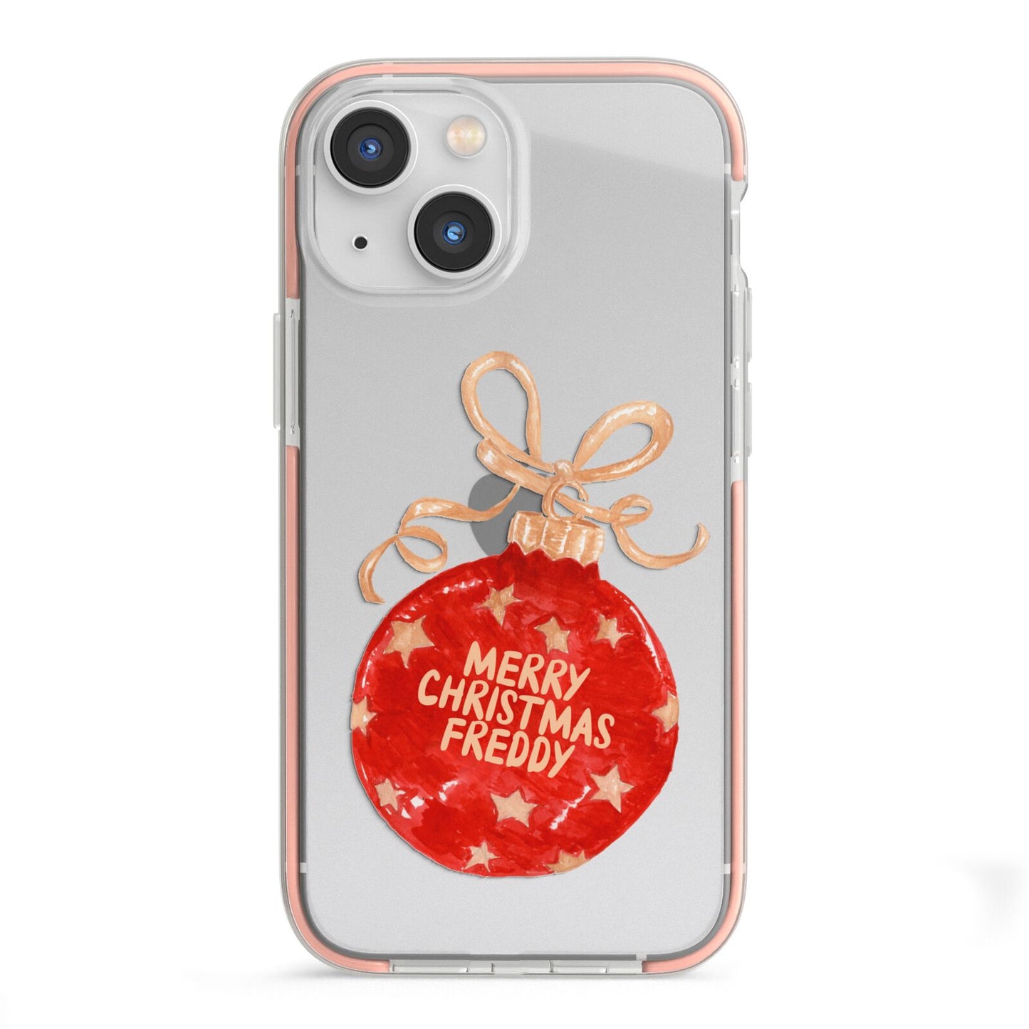 Christmas Bauble Personalised iPhone 13 Mini TPU Impact Case with Pink Edges