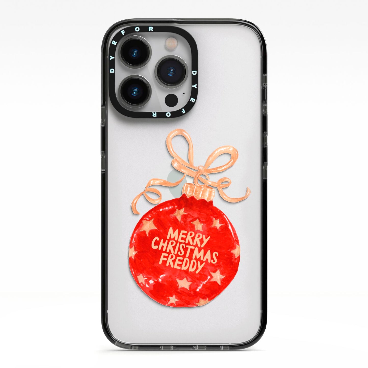 Christmas Bauble Personalised iPhone 13 Pro Black Impact Case on Silver phone