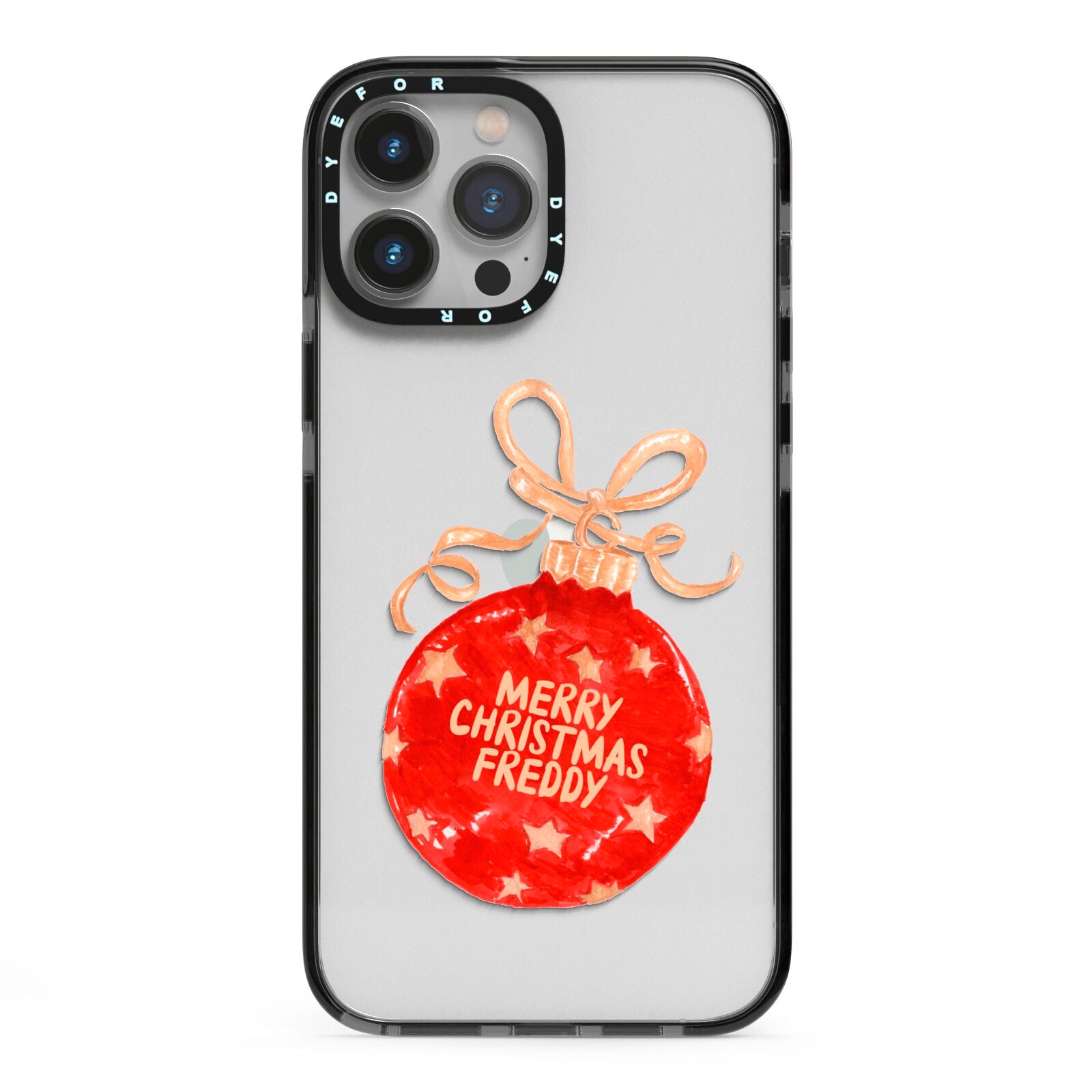 Christmas Bauble Personalised iPhone 13 Pro Max Black Impact Case on Silver phone
