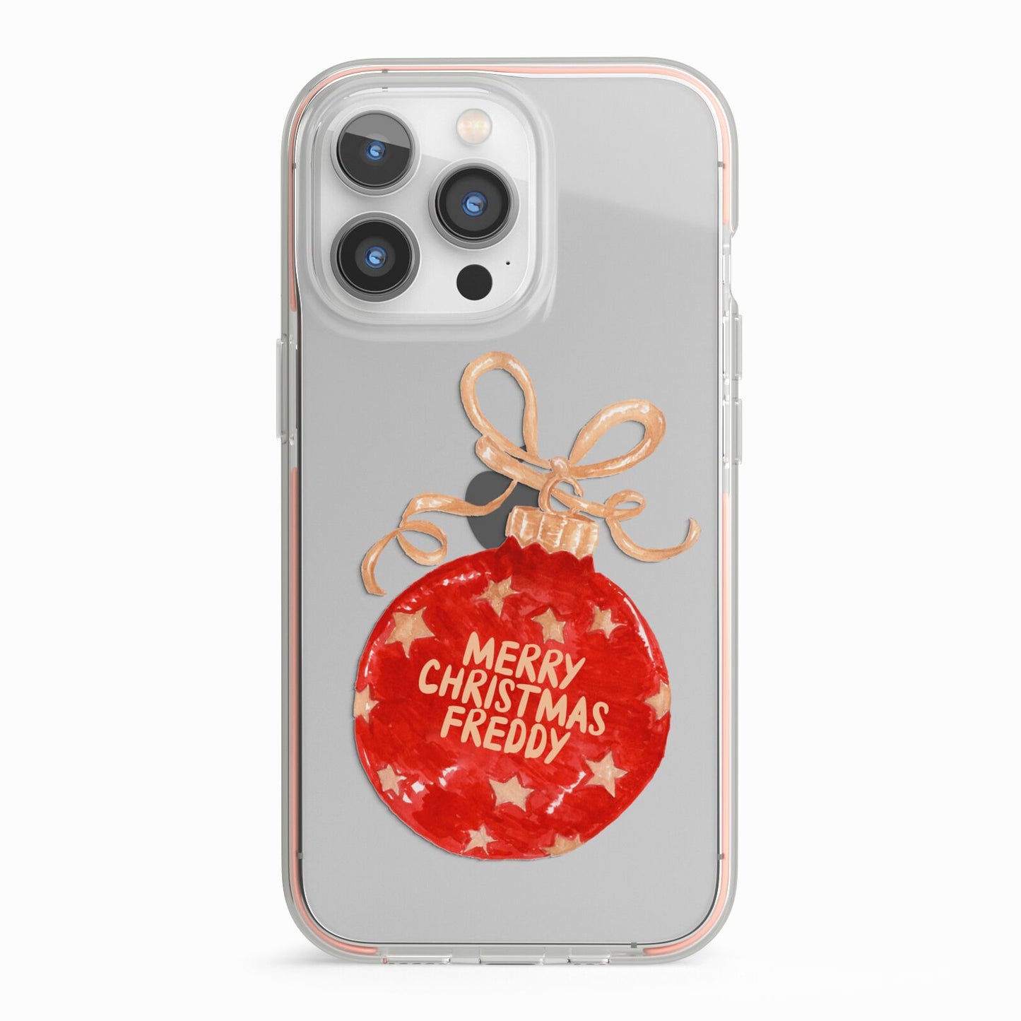 Christmas Bauble Personalised iPhone 13 Pro TPU Impact Case with Pink Edges