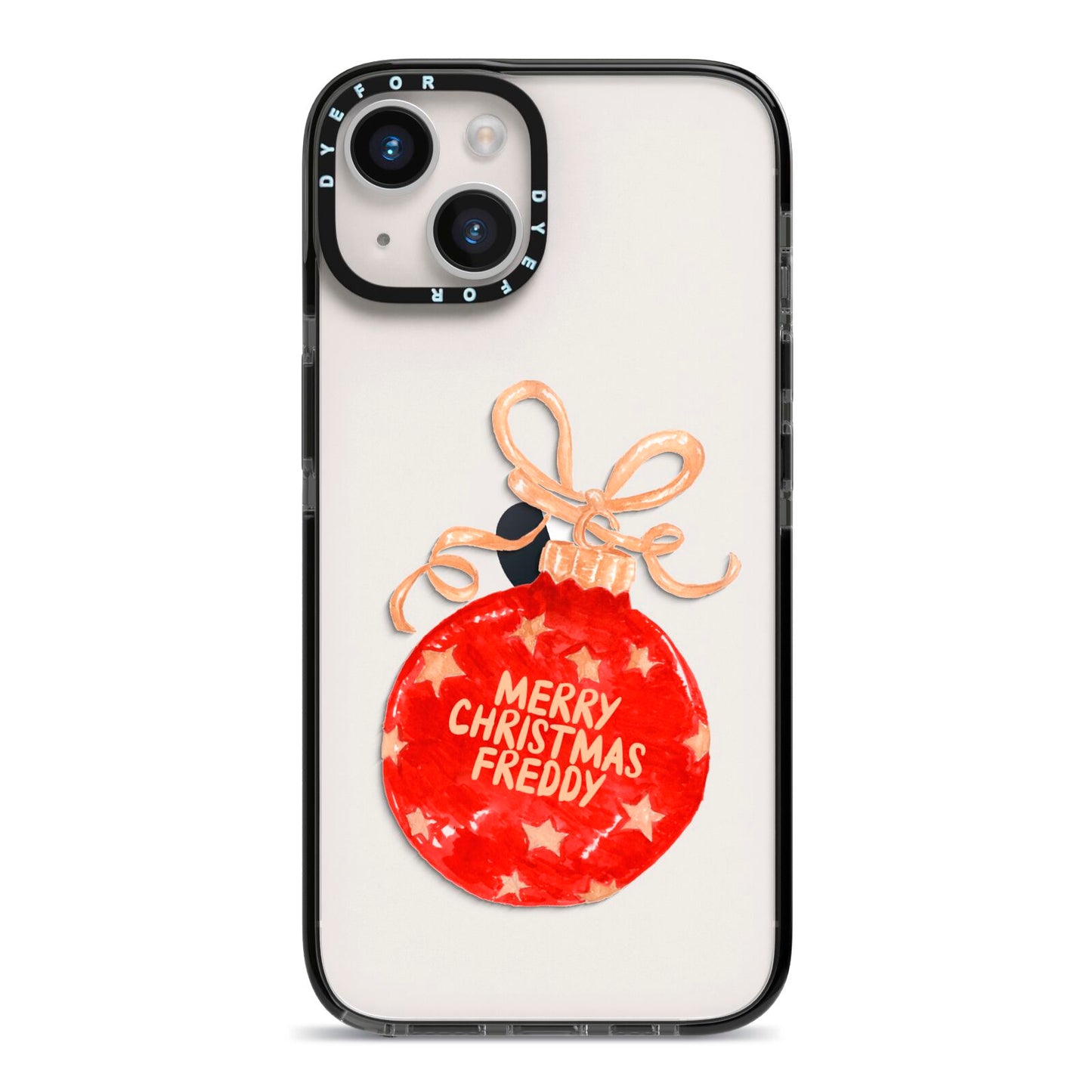 Christmas Bauble Personalised iPhone 14 Black Impact Case on Silver phone