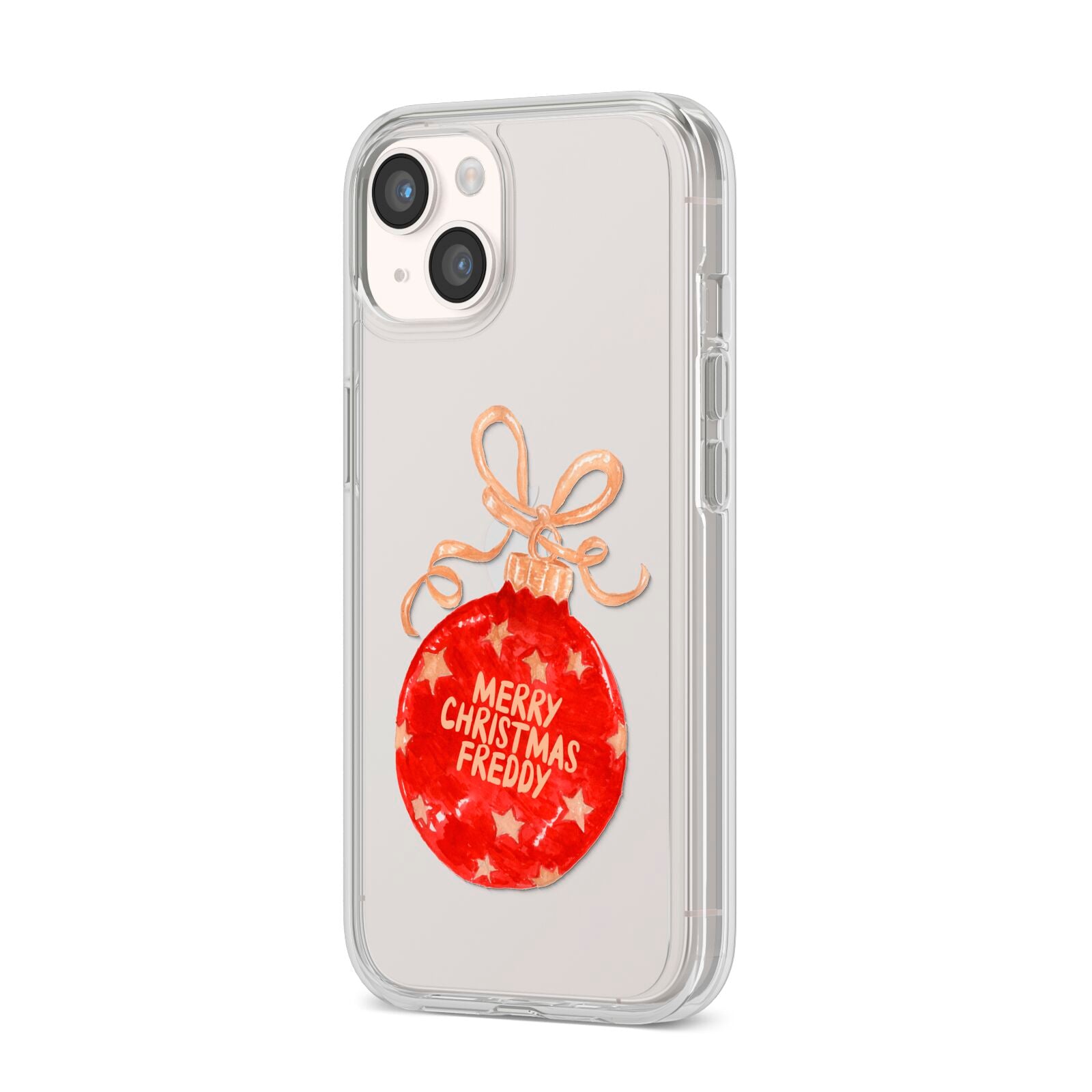 Christmas Bauble Personalised iPhone 14 Clear Tough Case Starlight Angled Image