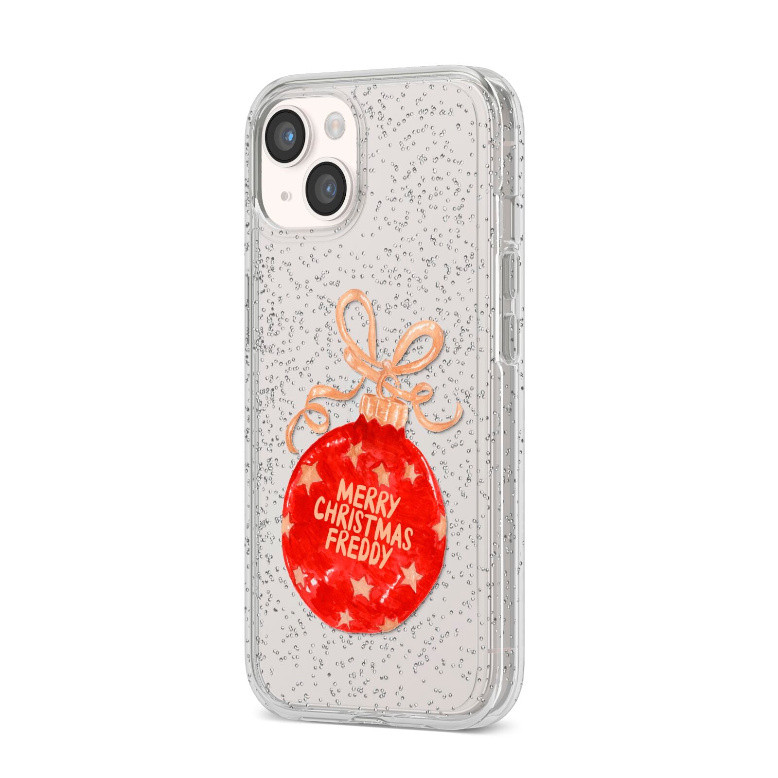 Christmas Bauble Personalised iPhone 14 Glitter Tough Case Starlight Angled Image