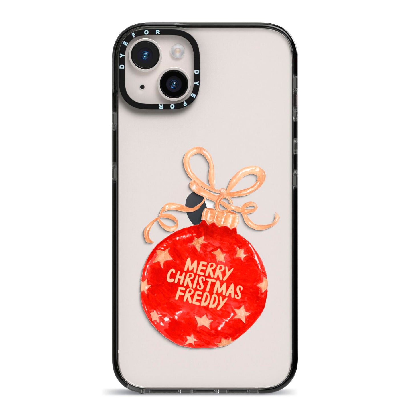 Christmas Bauble Personalised iPhone 14 Plus Black Impact Case on Silver phone