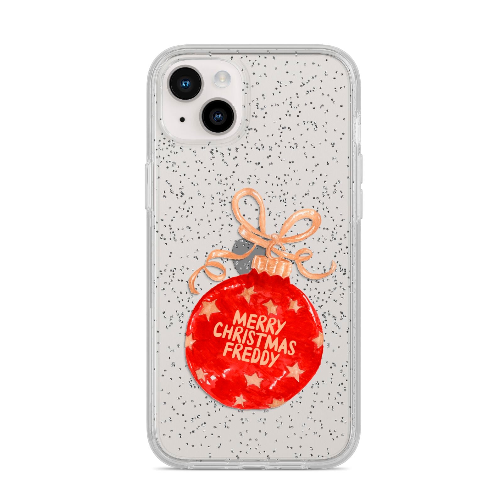 Christmas Bauble Personalised iPhone 14 Plus Glitter Tough Case Starlight