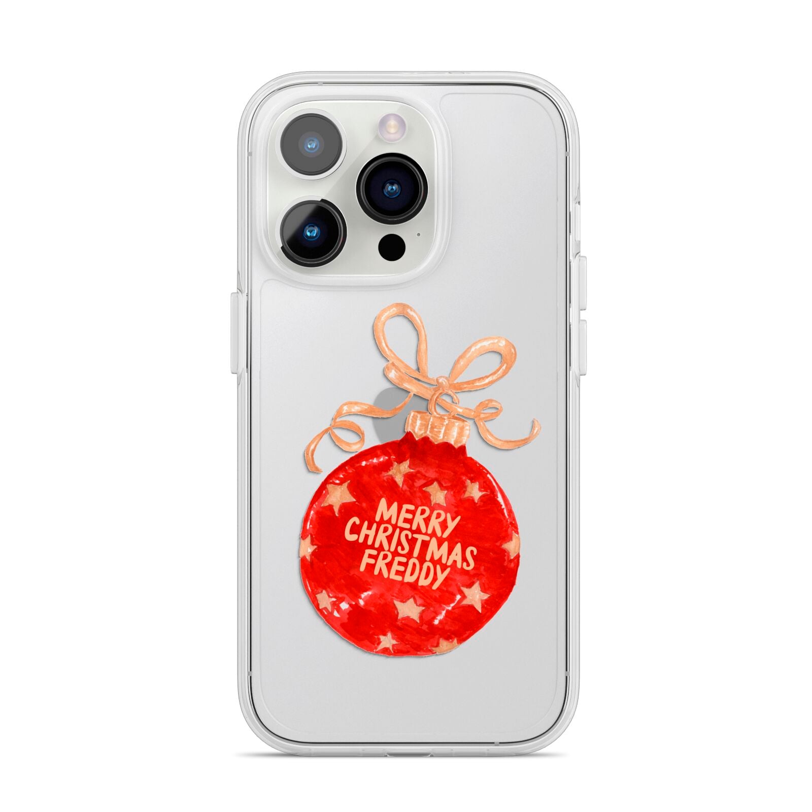 Christmas Bauble Personalised iPhone 14 Pro Clear Tough Case Silver