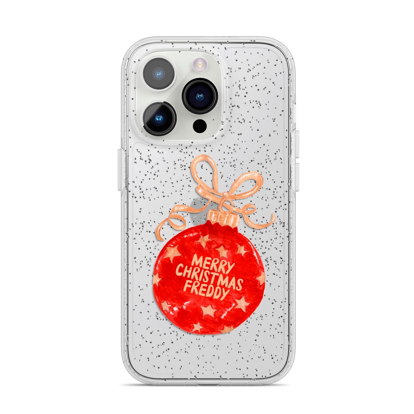 Christmas Bauble Personalised iPhone 14 Pro Glitter Tough Case Silver
