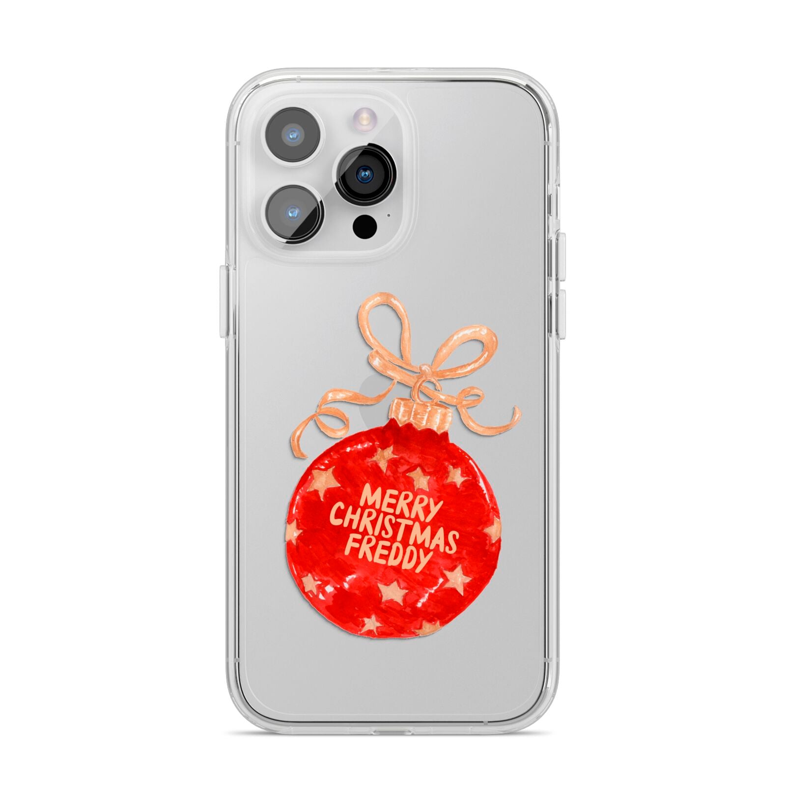 Christmas Bauble Personalised iPhone 14 Pro Max Clear Tough Case Silver
