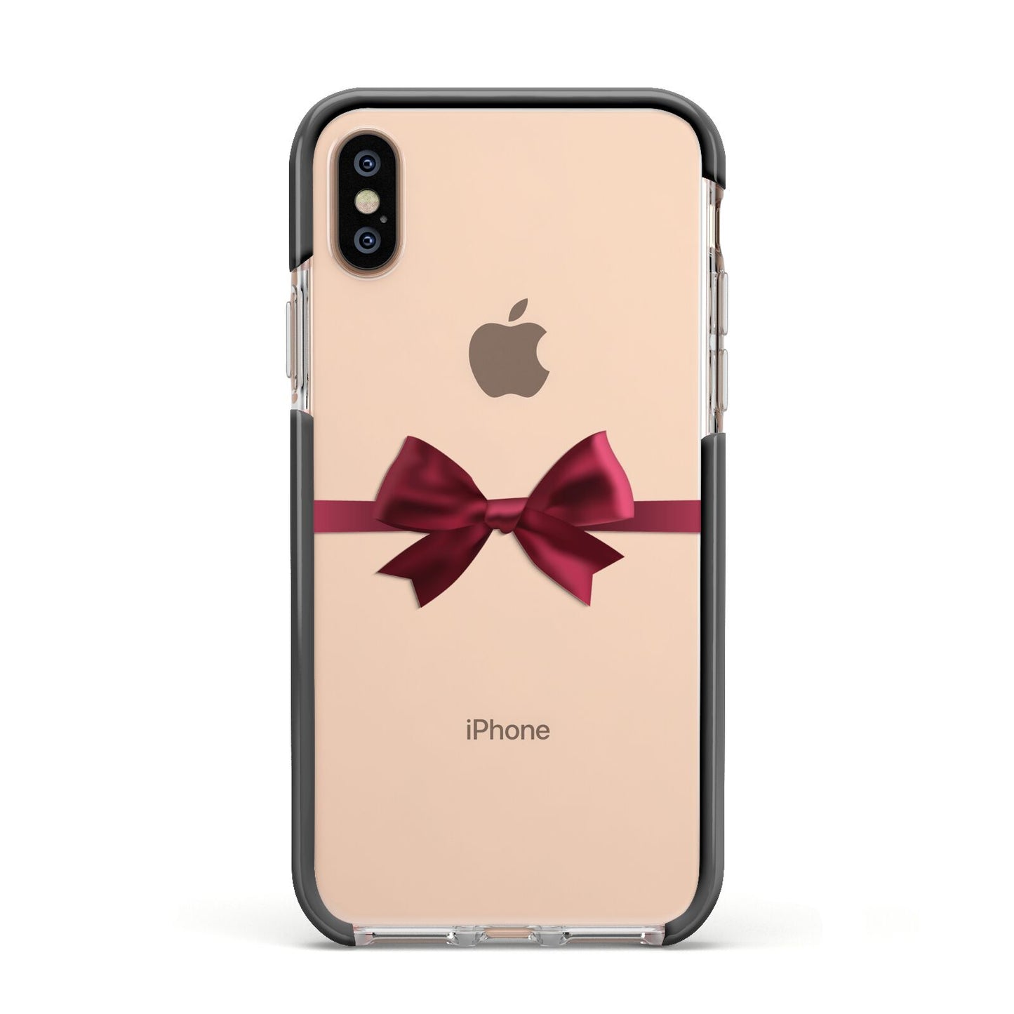 Christmas Bow Apple iPhone Xs Impact Case Black Edge on Gold Phone