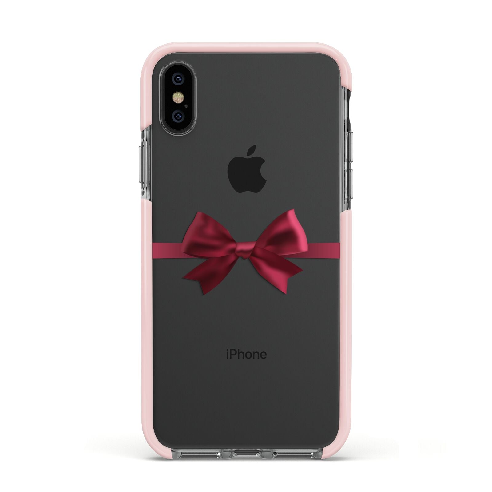 Christmas Bow Apple iPhone Xs Impact Case Pink Edge on Black Phone