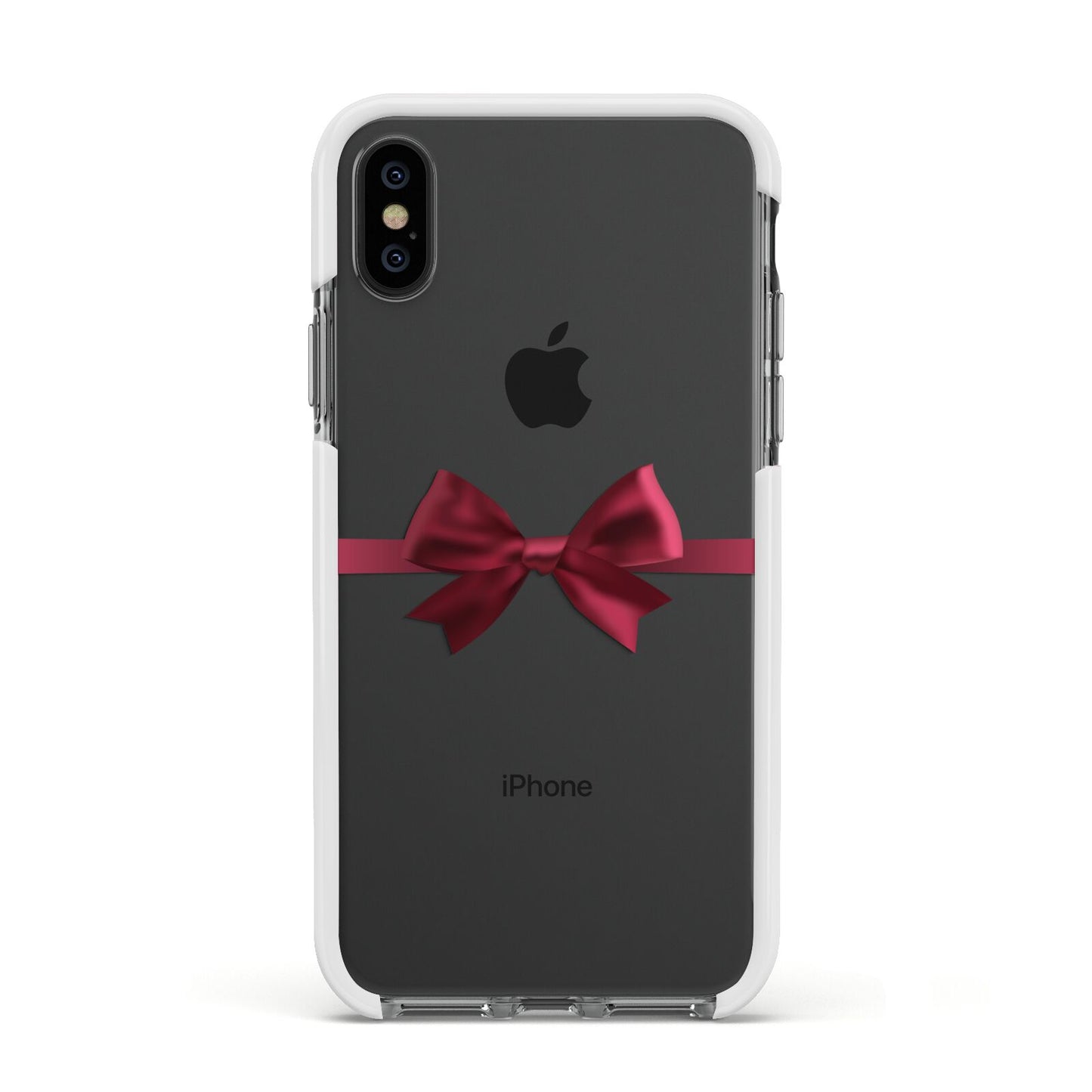 Christmas Bow Apple iPhone Xs Impact Case White Edge on Black Phone